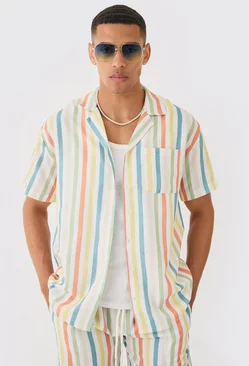 Short Sleeve Oversized Revere Stripe Shirt Multi