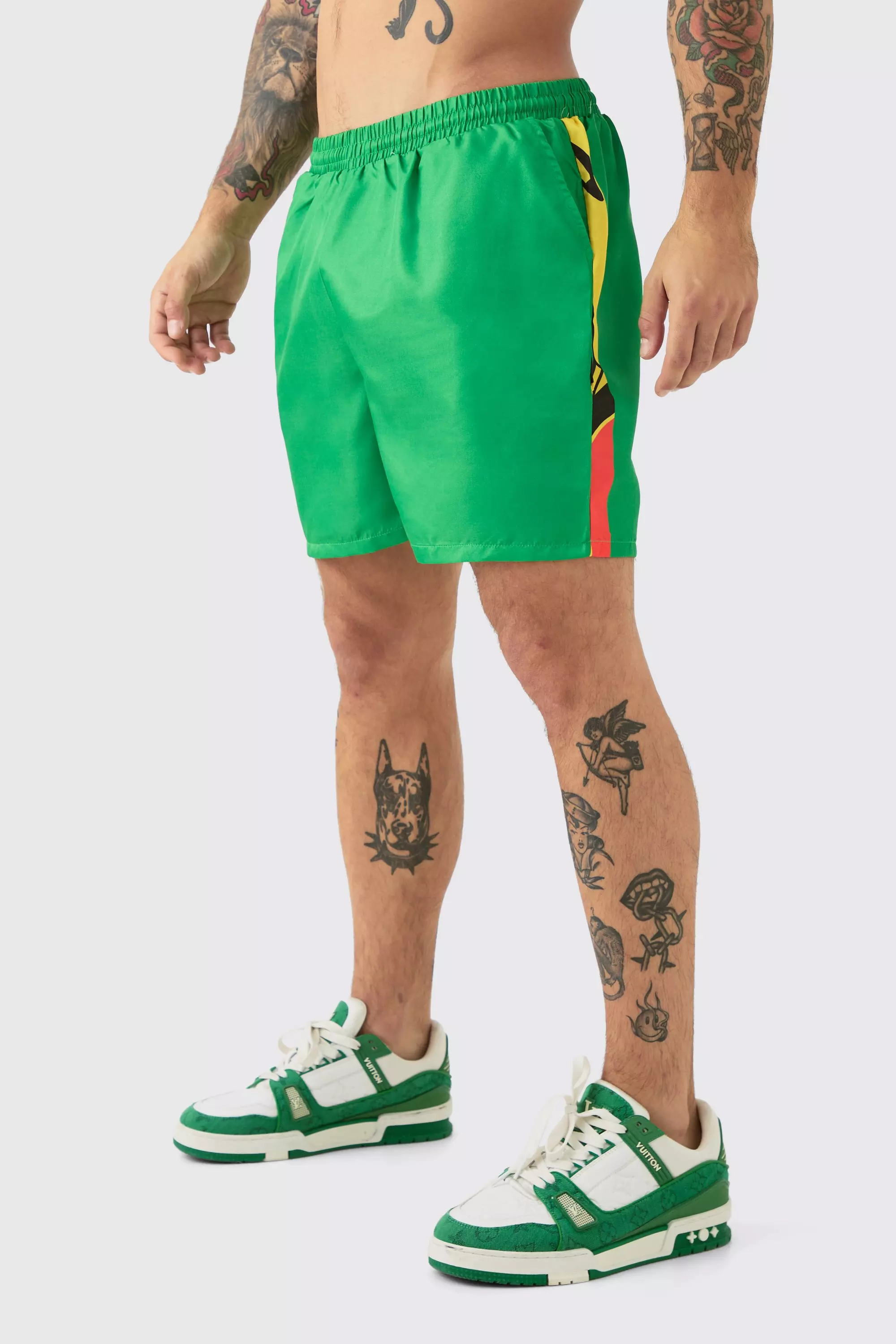 Mid Length Tape Swim Trunks Green