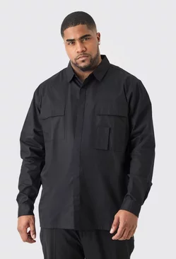 Black Plus Longsleeve Poplin Utility Layered Shirt