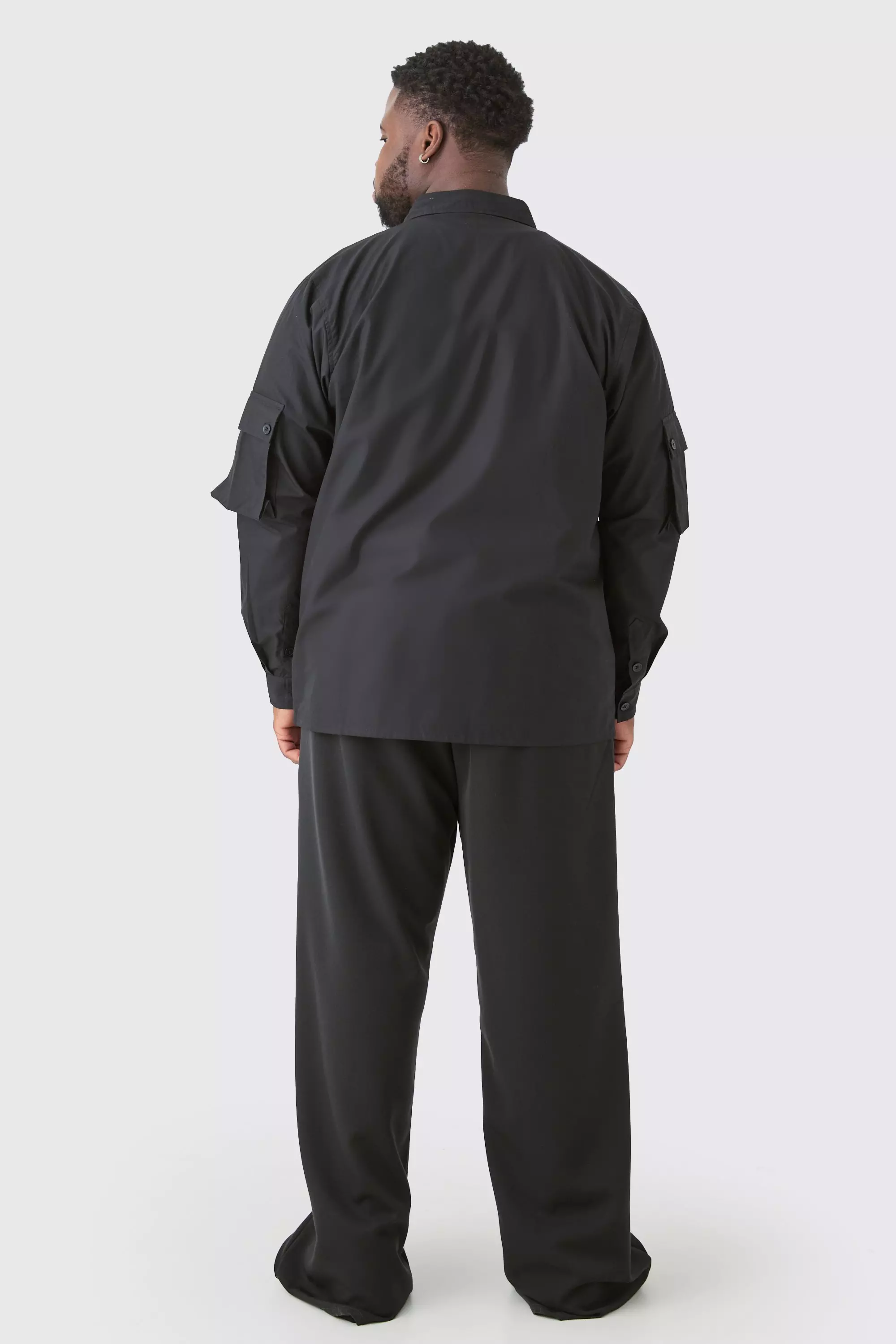Black Plus Long Sleeve Poplin Utility Pocket Shirt Jacket alternative image