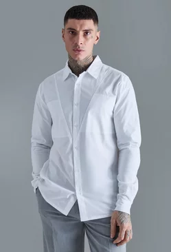 Tall Longsleeve Drop Revere Poplin Panel Shirt White
