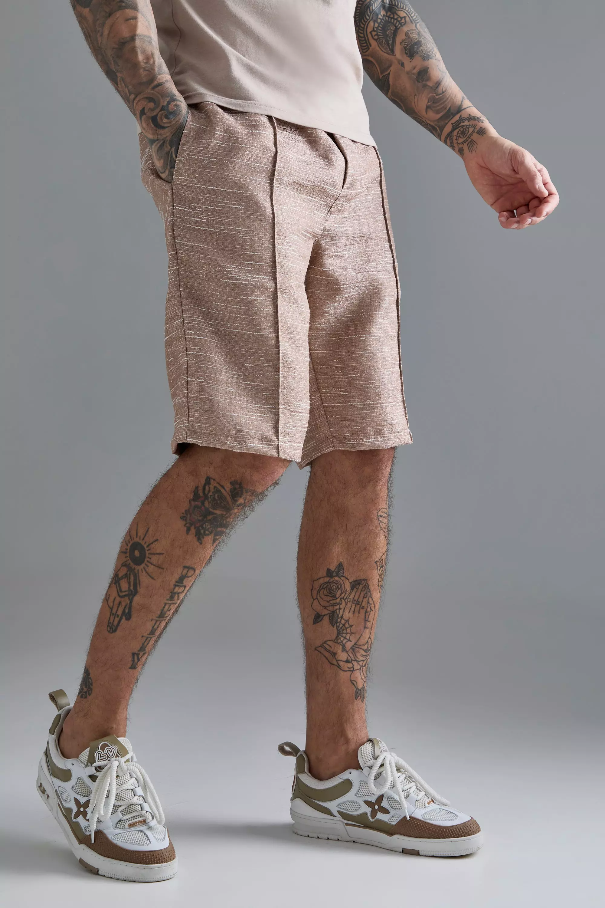 Brown Tall Textured Pintuck Seam Shorts alternative image