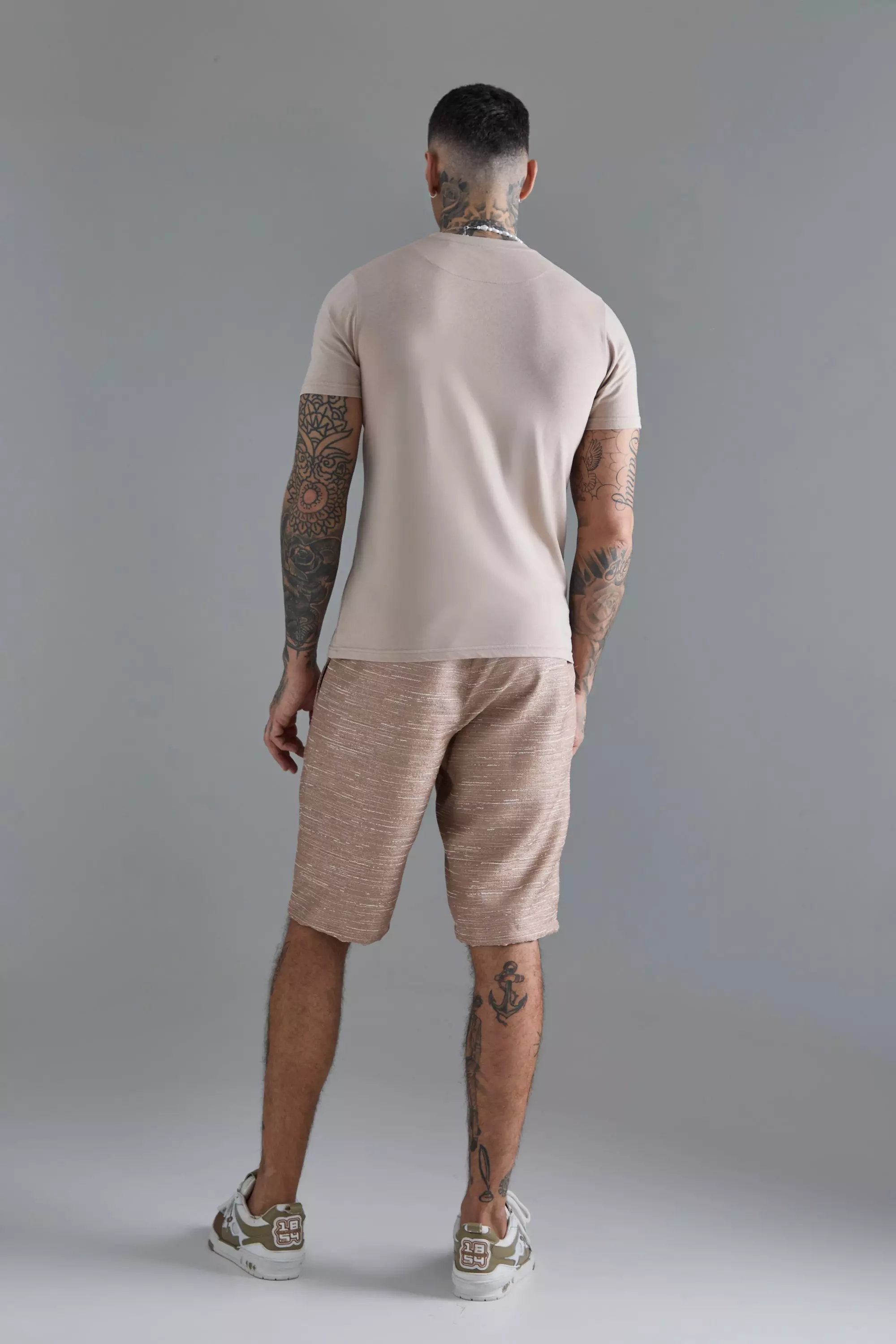 Brown Tall Textured Pintuck Seam Shorts alternative image