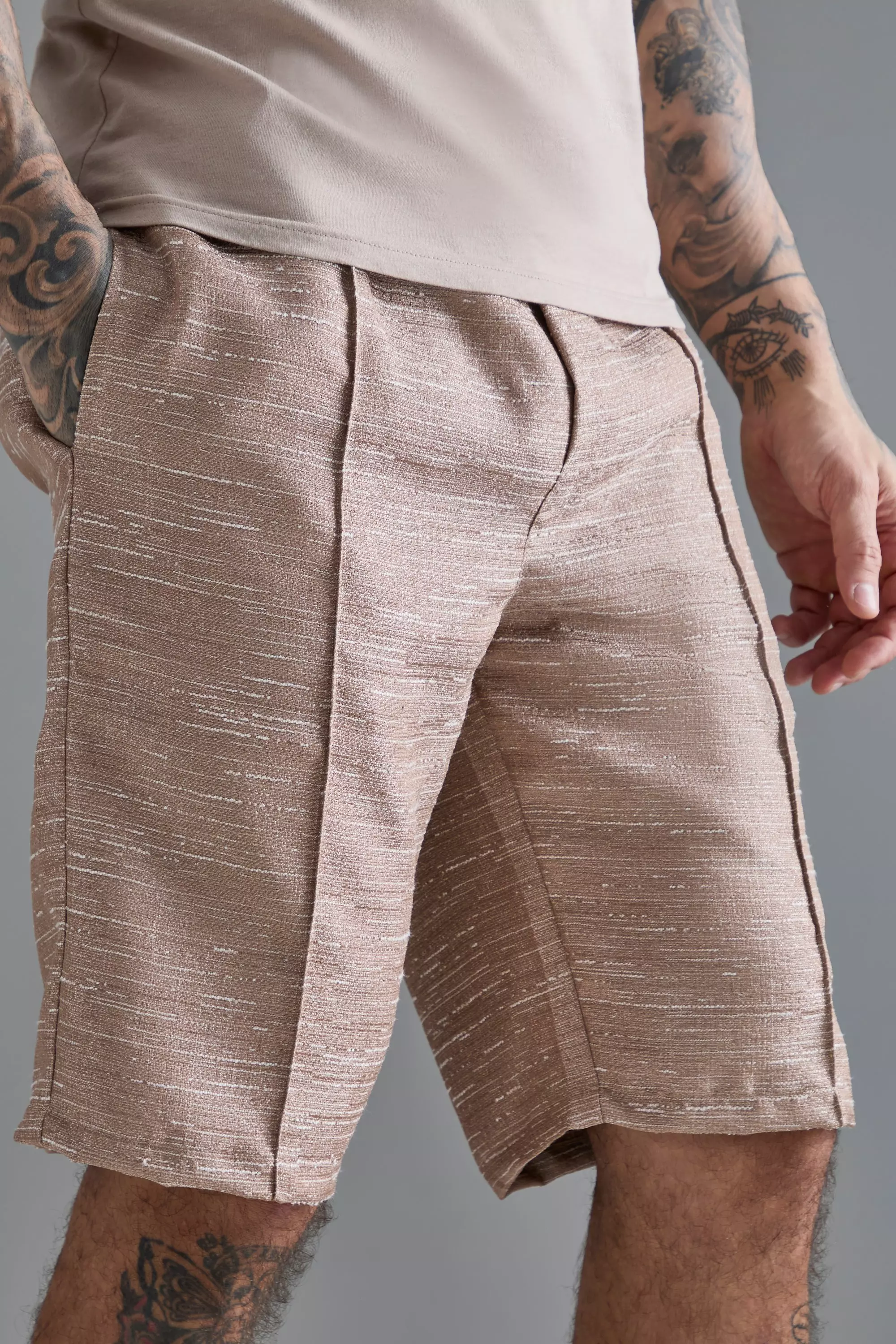 Brown Tall Textured Pintuck Seam Shorts alternative image