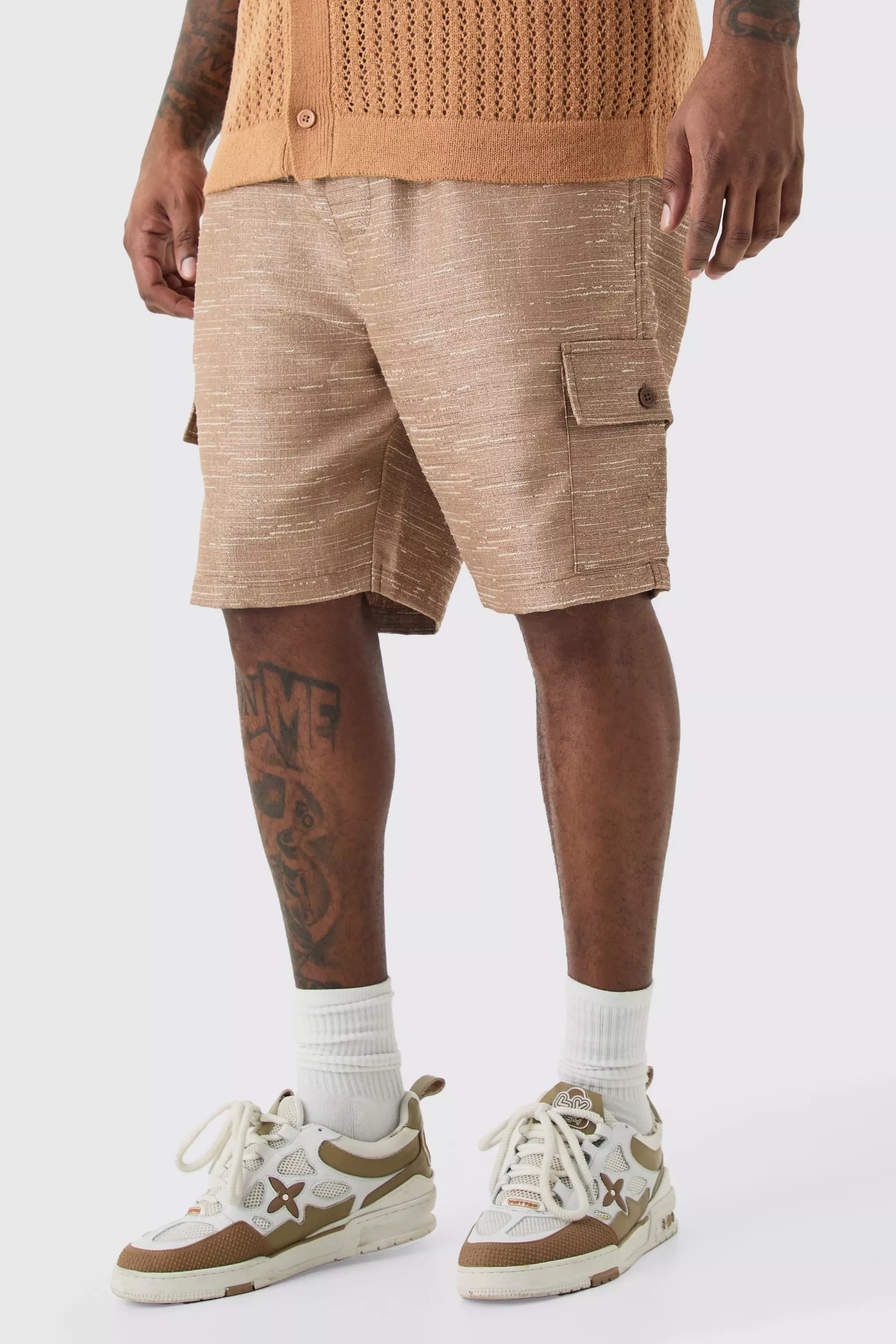 Plus Textured Cargo Short Taupe