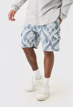 Plus Textured Tapestery Cargo Short Blue