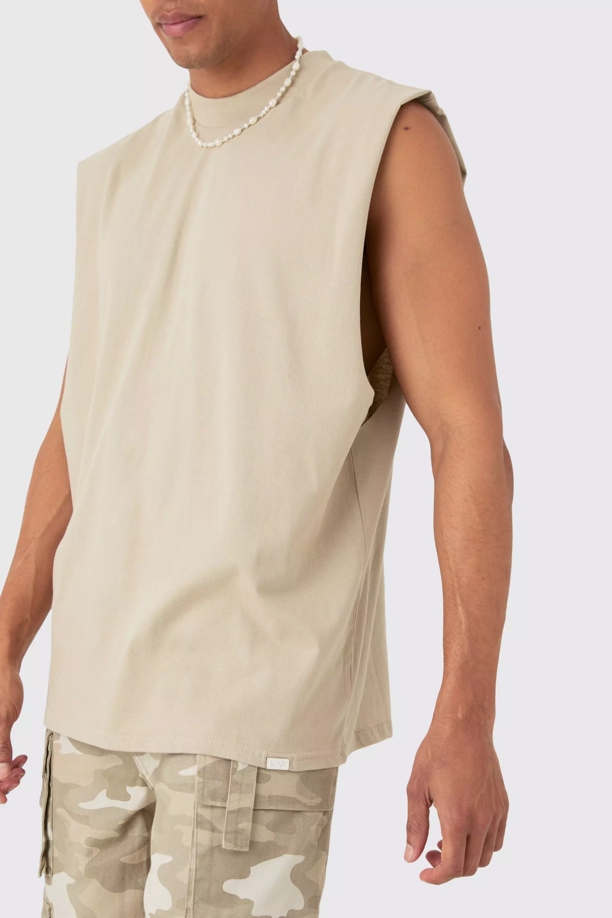 Drop Armhole Extended Neck Heavyweight Tank Stone