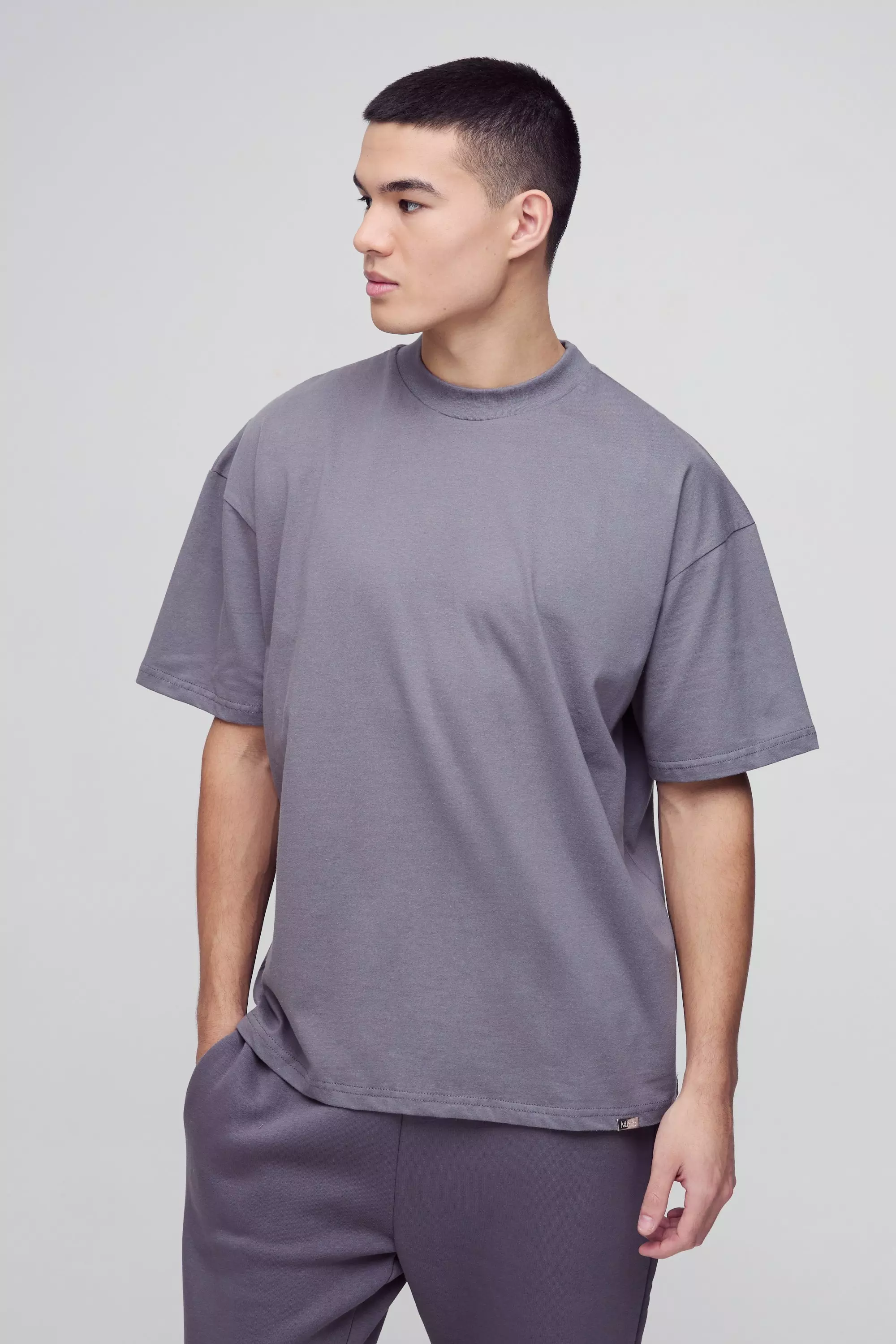 Charcoal Oversized Dik T-Shirt Met Brede Nek alternatieve afbeelding
