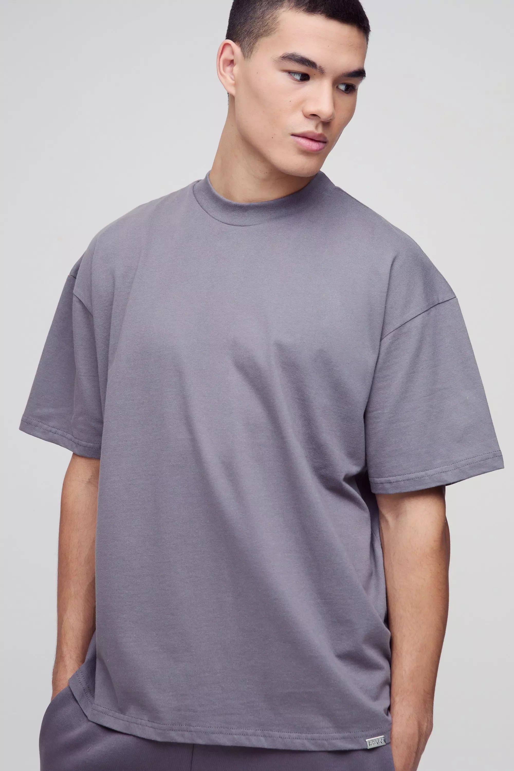 Charcoal Oversized Dik T-Shirt Met Brede Nek alternatieve afbeelding