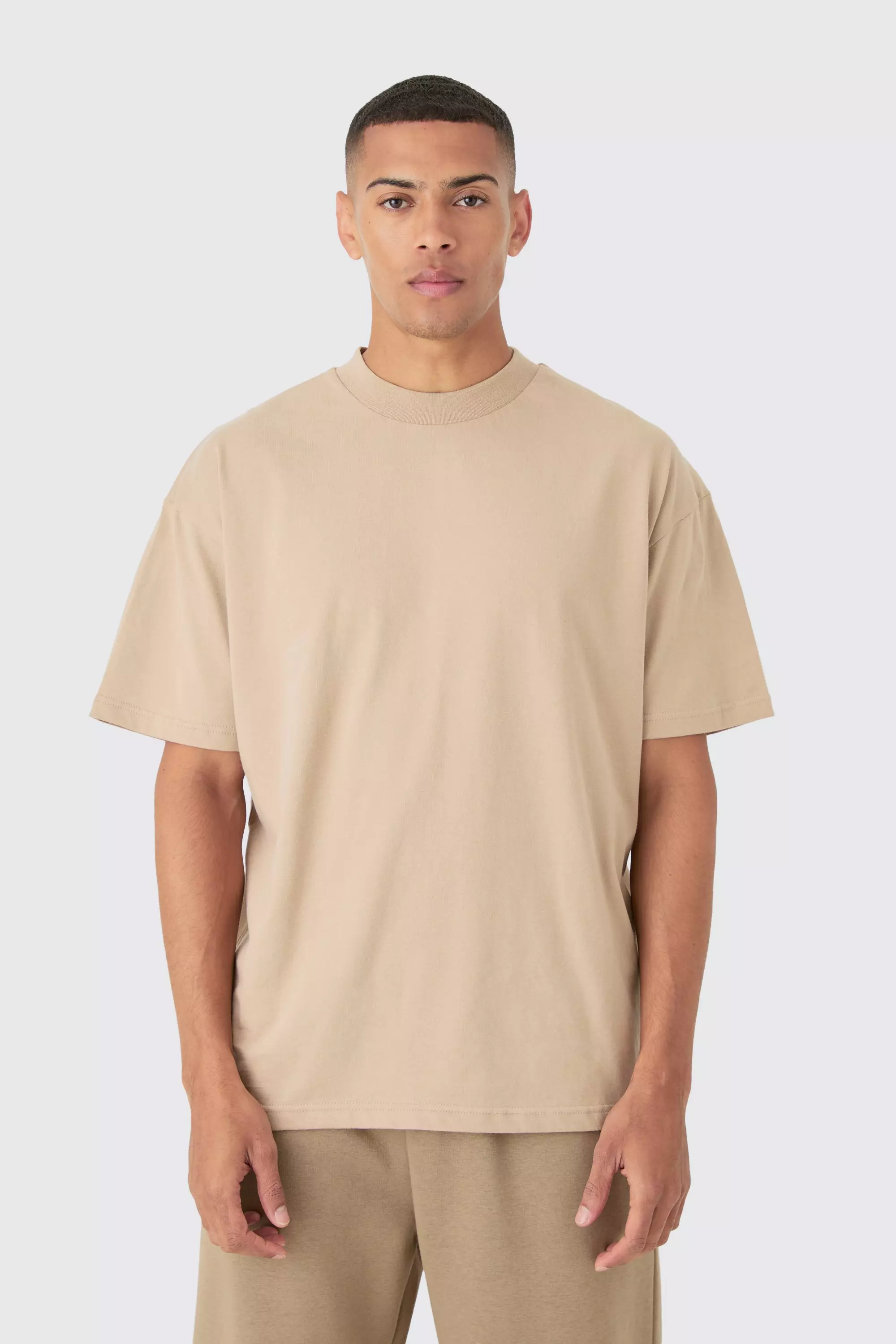 Taupe Beige Oversized Extended Neck Heavy T-shirt