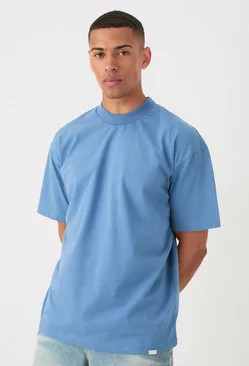 Dusty-blue Blue Oversized Extended Neck Heavy T-shirt