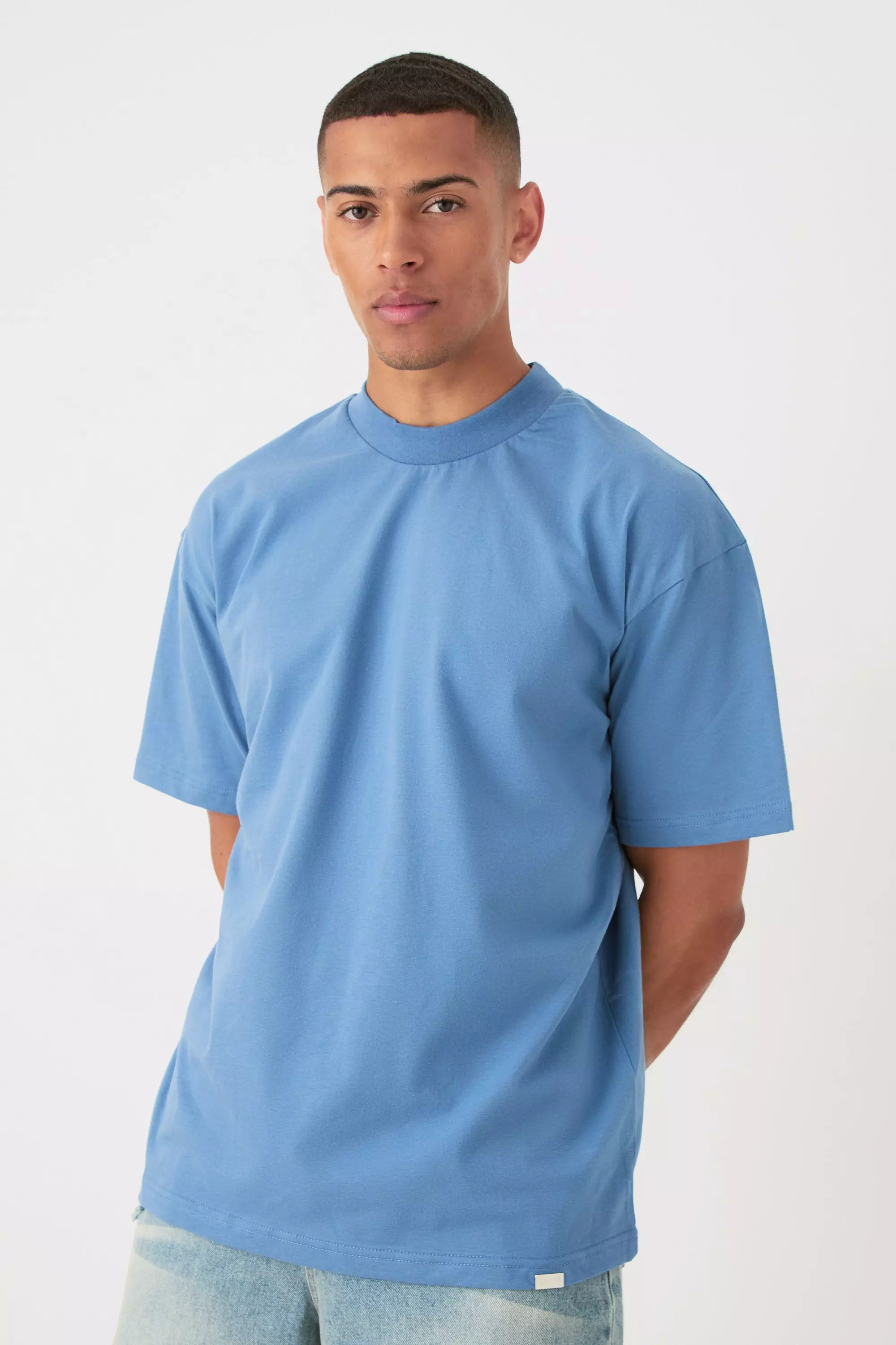Oversized Extended Neck Heavy T-shirt Dusty blue