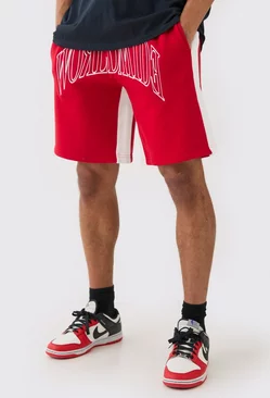 Red Oversized Worldwide Contrast Stitch Gusset Short
