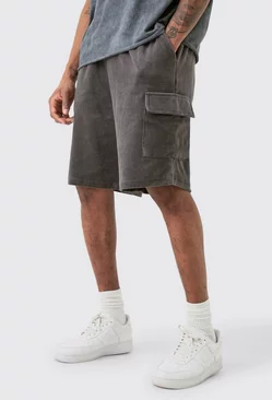 Tall Elasticated Waist Velour Cargo Shorts Grey