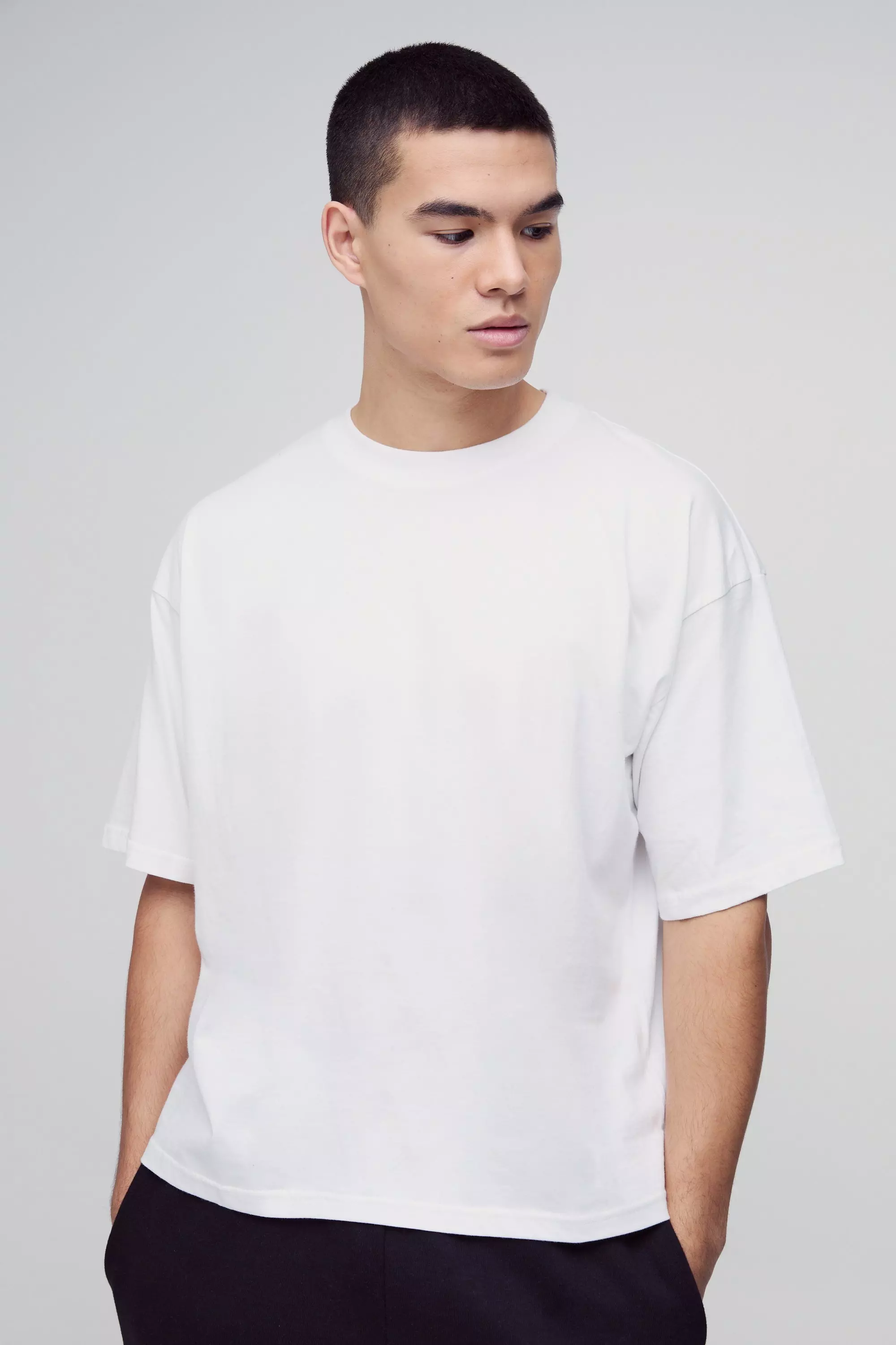White Basic Oversized Boxy Crew Neck T-shirt alternative image