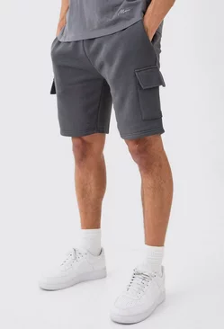 Charcoal Grey Loose Fit Mid Length Cargo Short