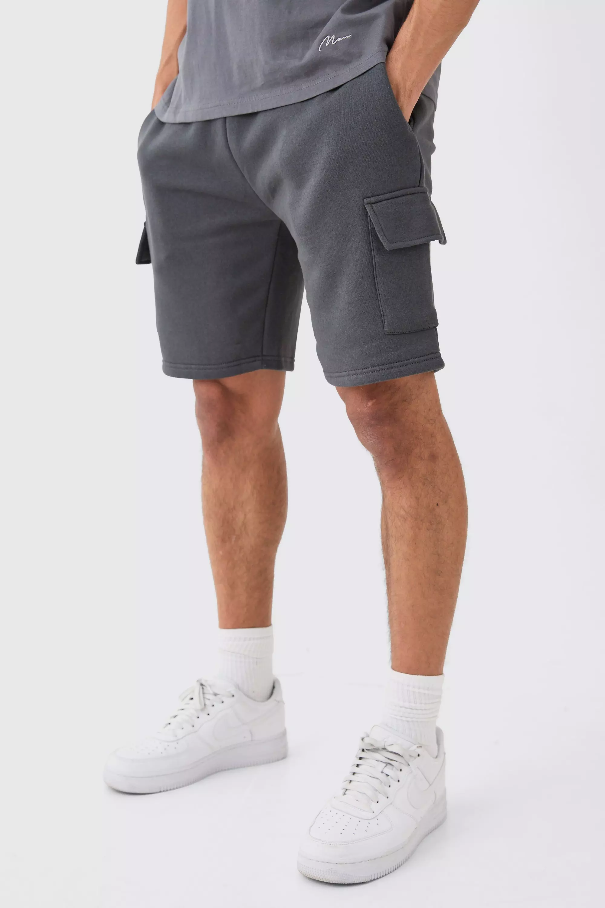 Loose Fit Mid Length Cargo Short Charcoal