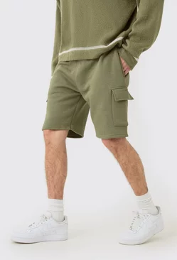 Olive Green Loose Fit Mid Length Cargo Short