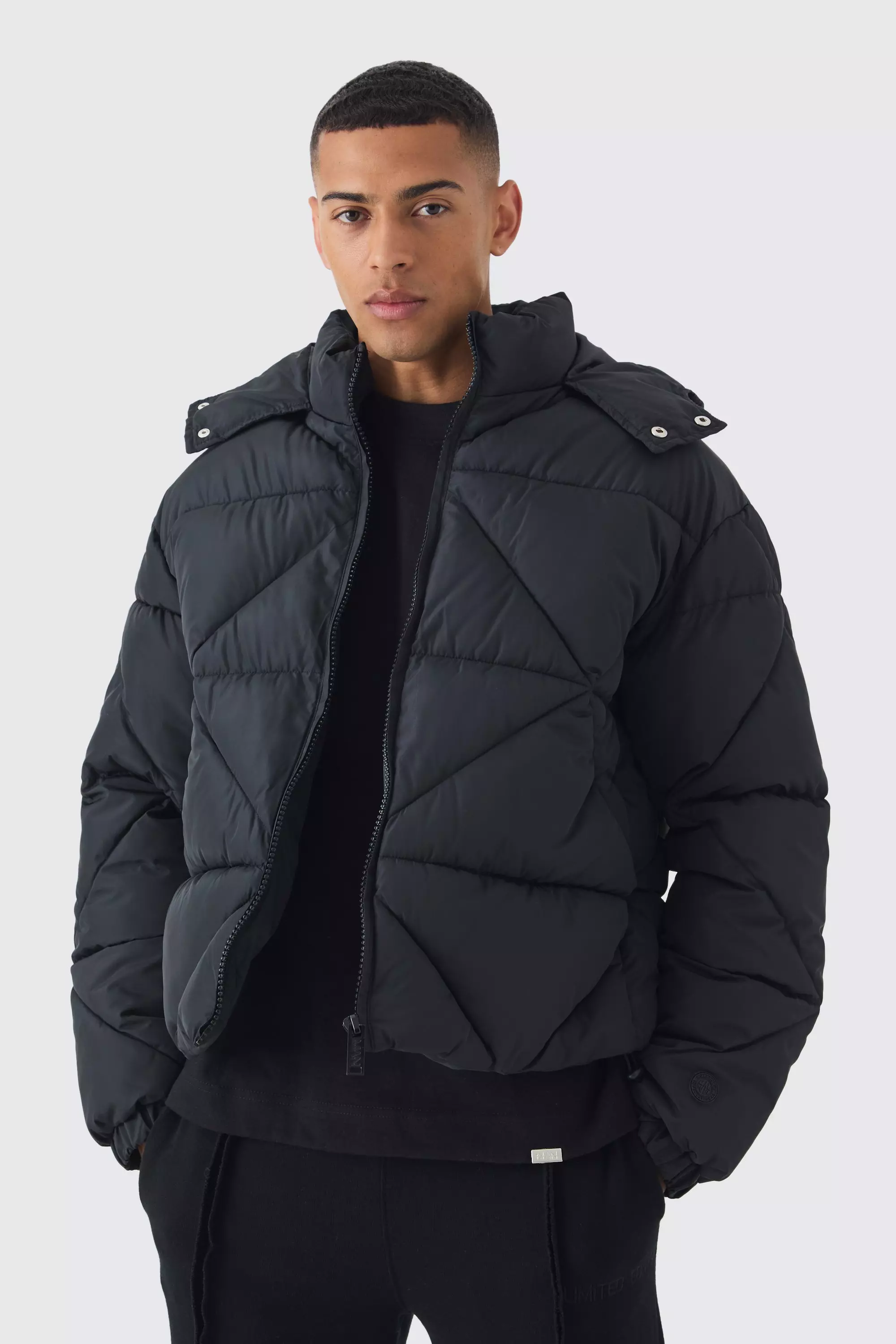 Abstract Quilted Puffer In Black Black