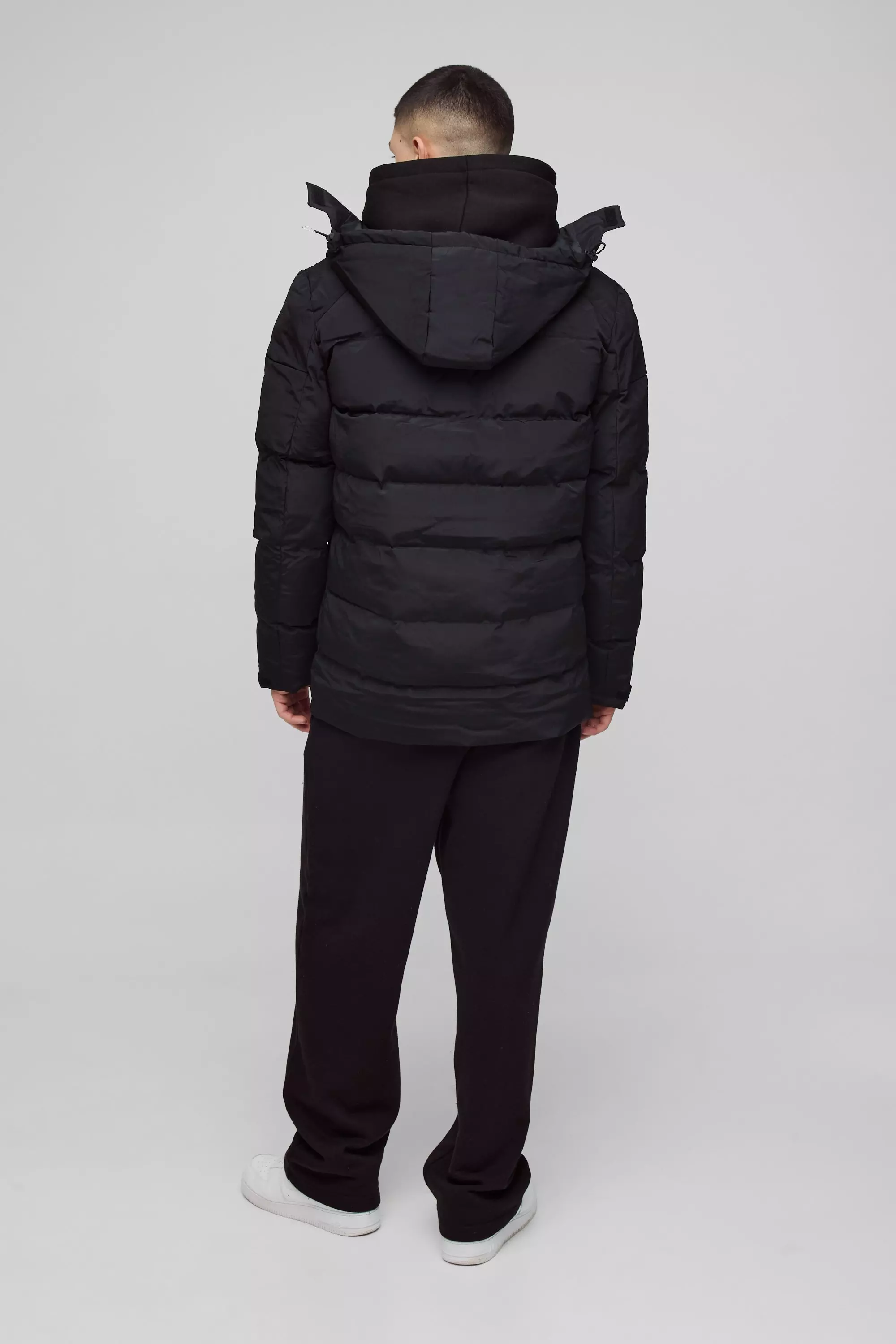Mid Length Hooded Puffer In Black alternative image