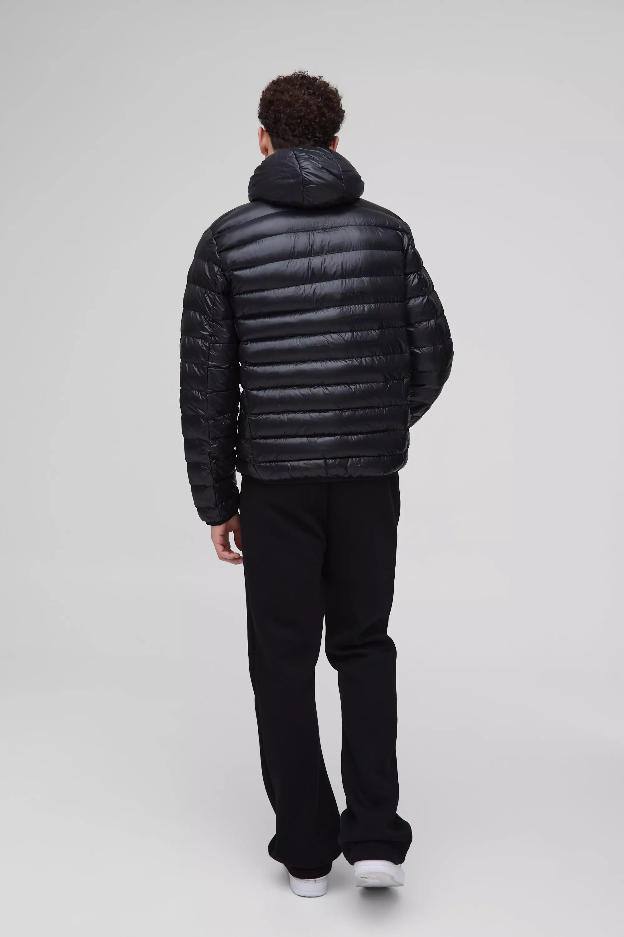 Black high shine puffer coat sale