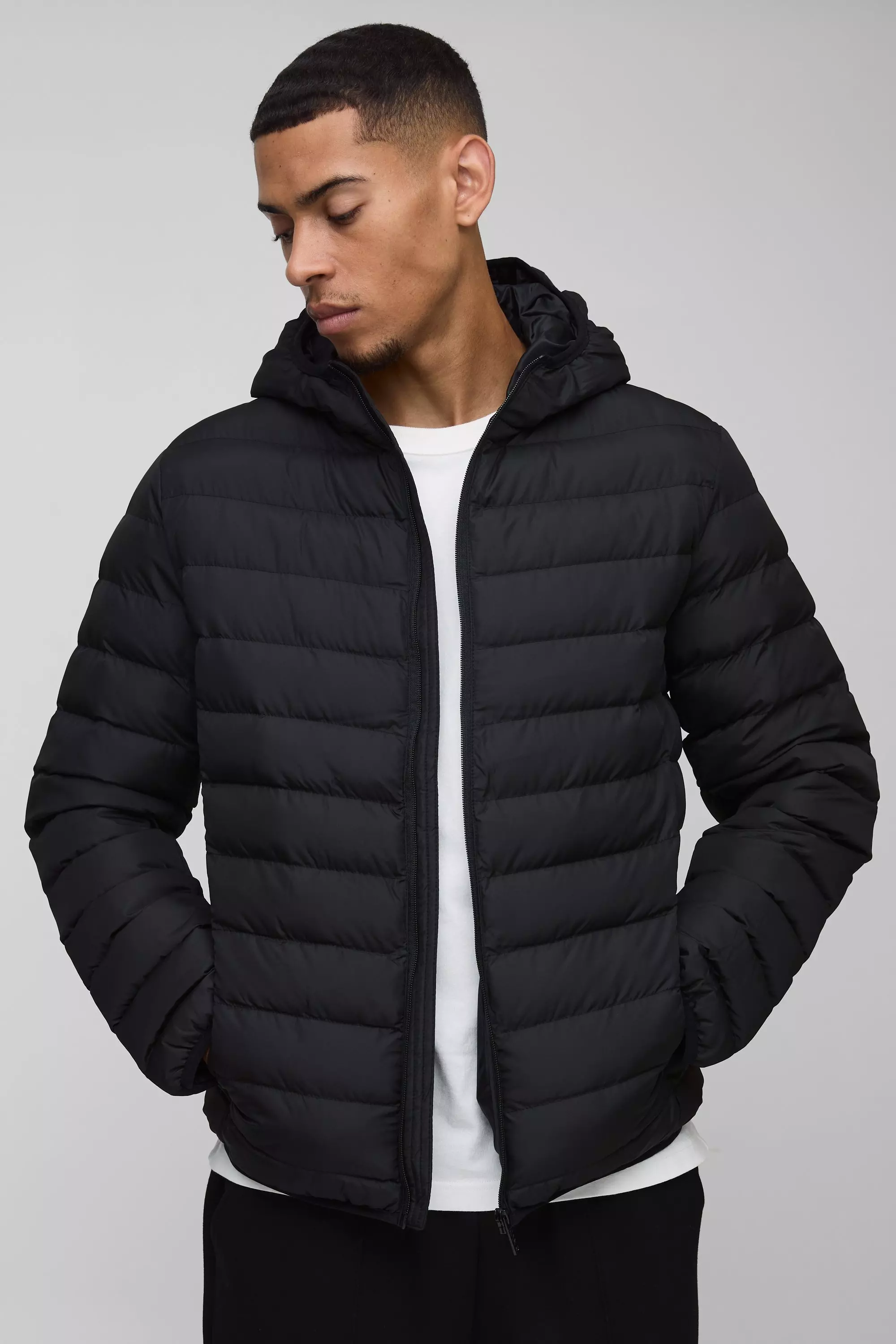 Black Regular Fit Quilted Zip Through Hooded Jacket alternative image