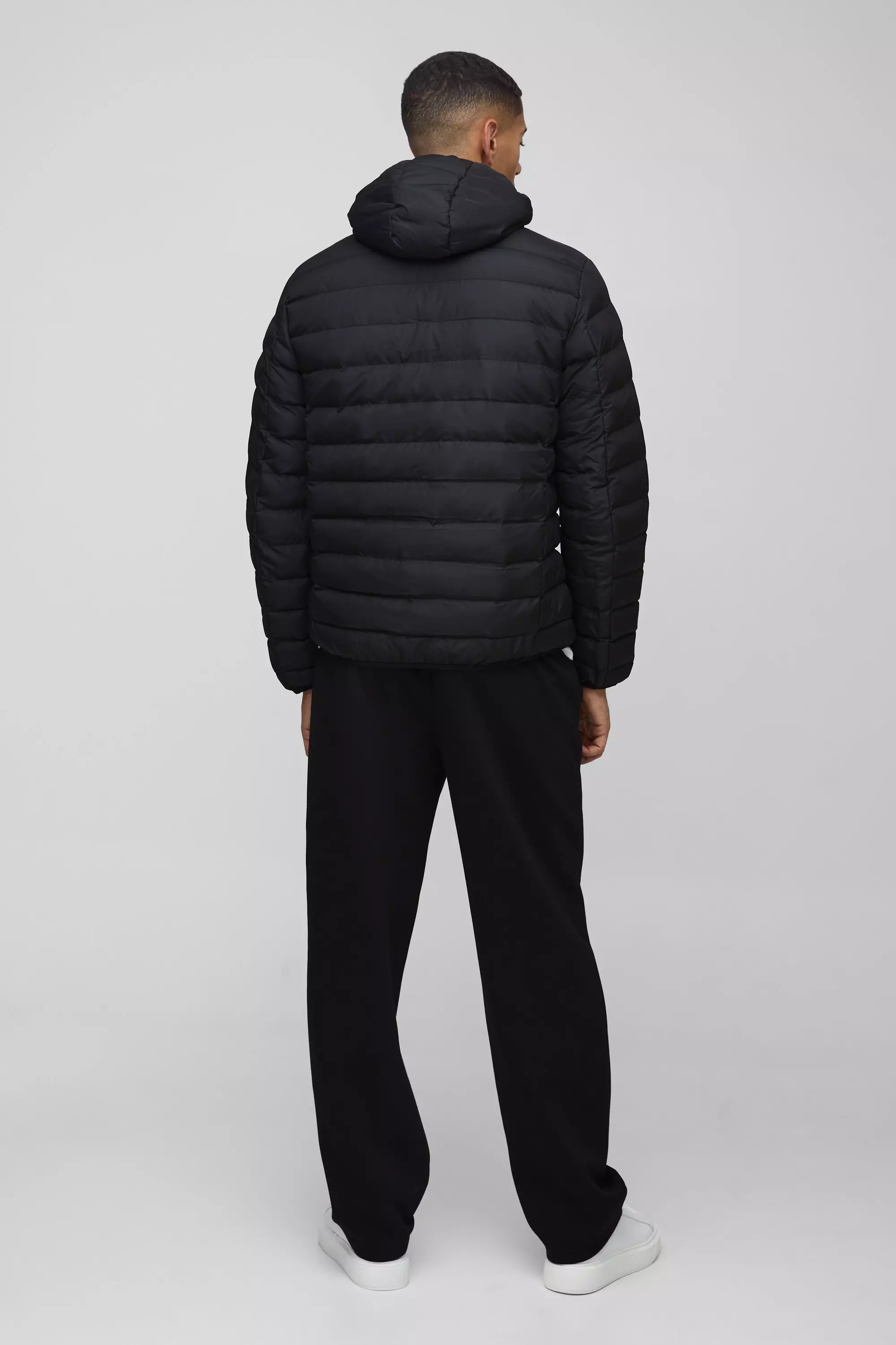 Black Regular Fit Quilted Zip Through Hooded Jacket alternative image
