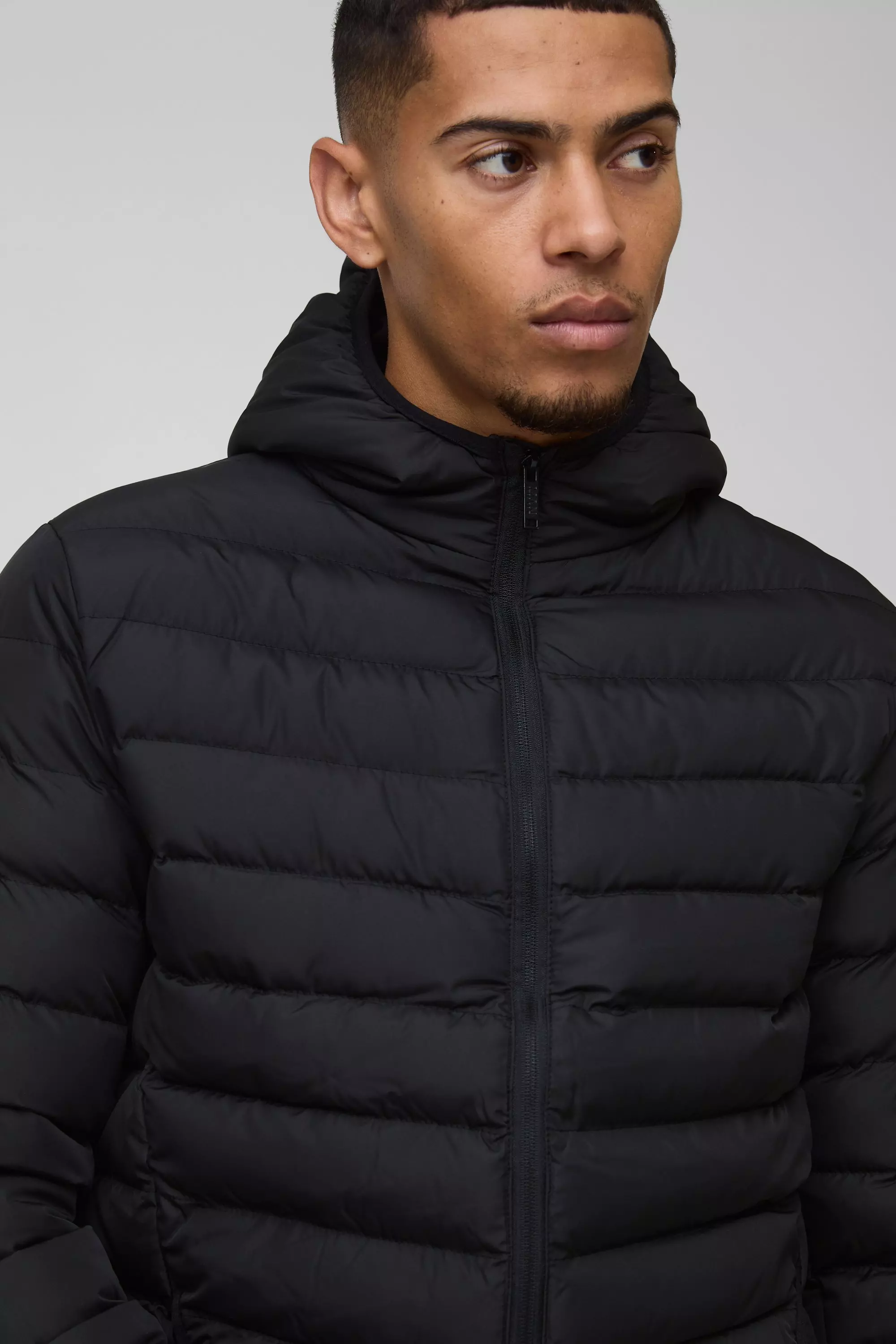 Black Regular Fit Quilted Zip Through Hooded Jacket alternative image