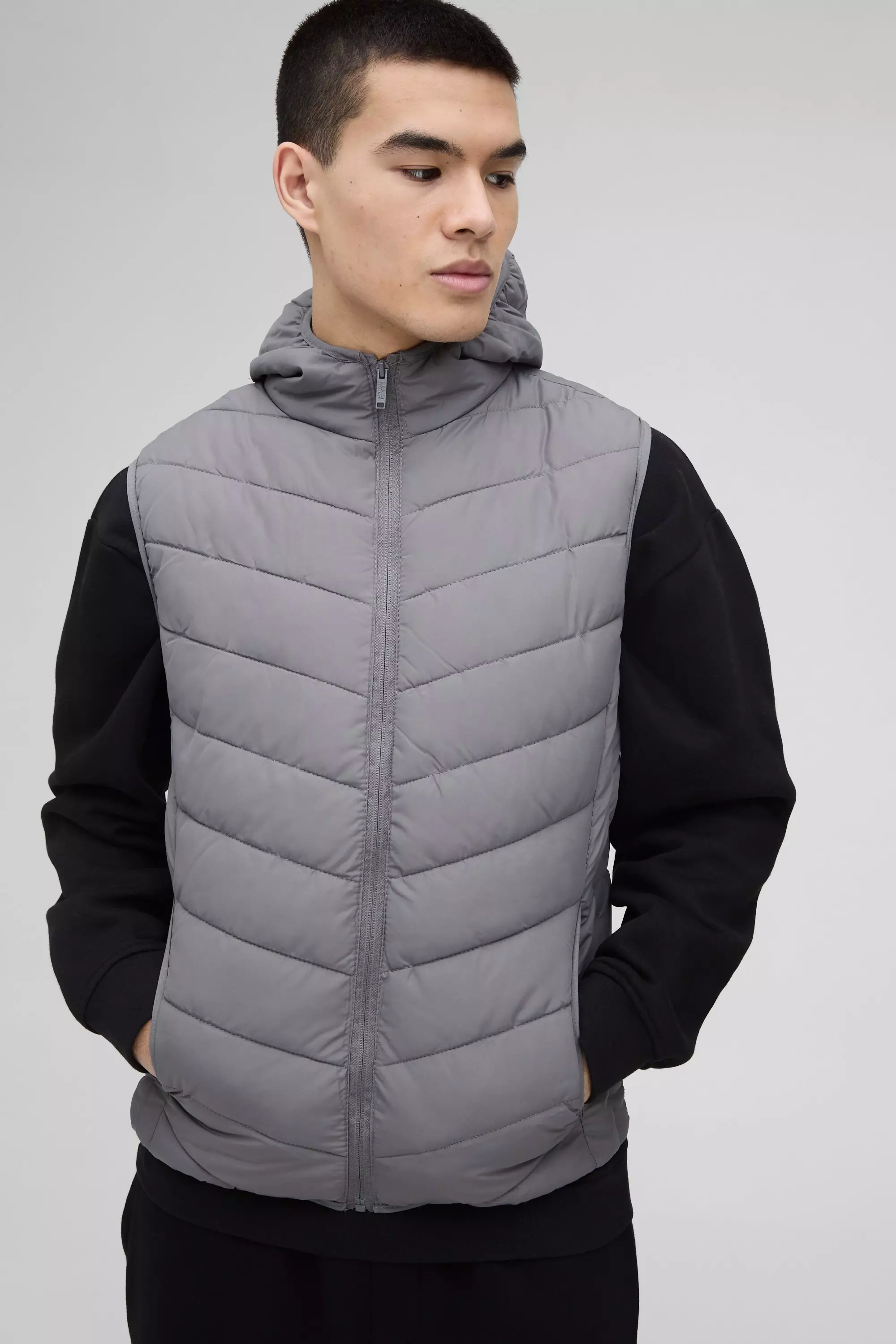 Quilted Zip Through Hooded Gilet In Charcoal alternative image