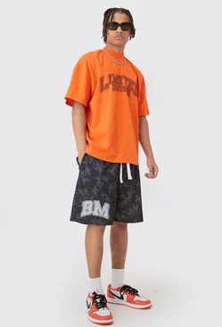 Oversized Extended Neck Limited Edition T-shirt & Basketball Shorts Black