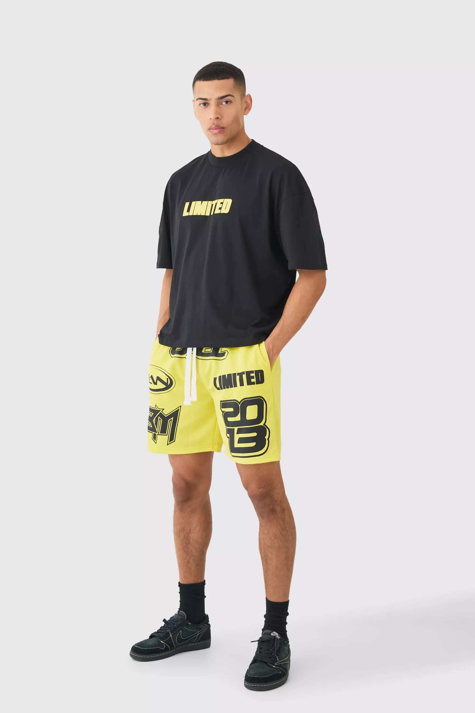 Oversized Boxy Limited T-shirt & Mesh Basketball Shorts Black