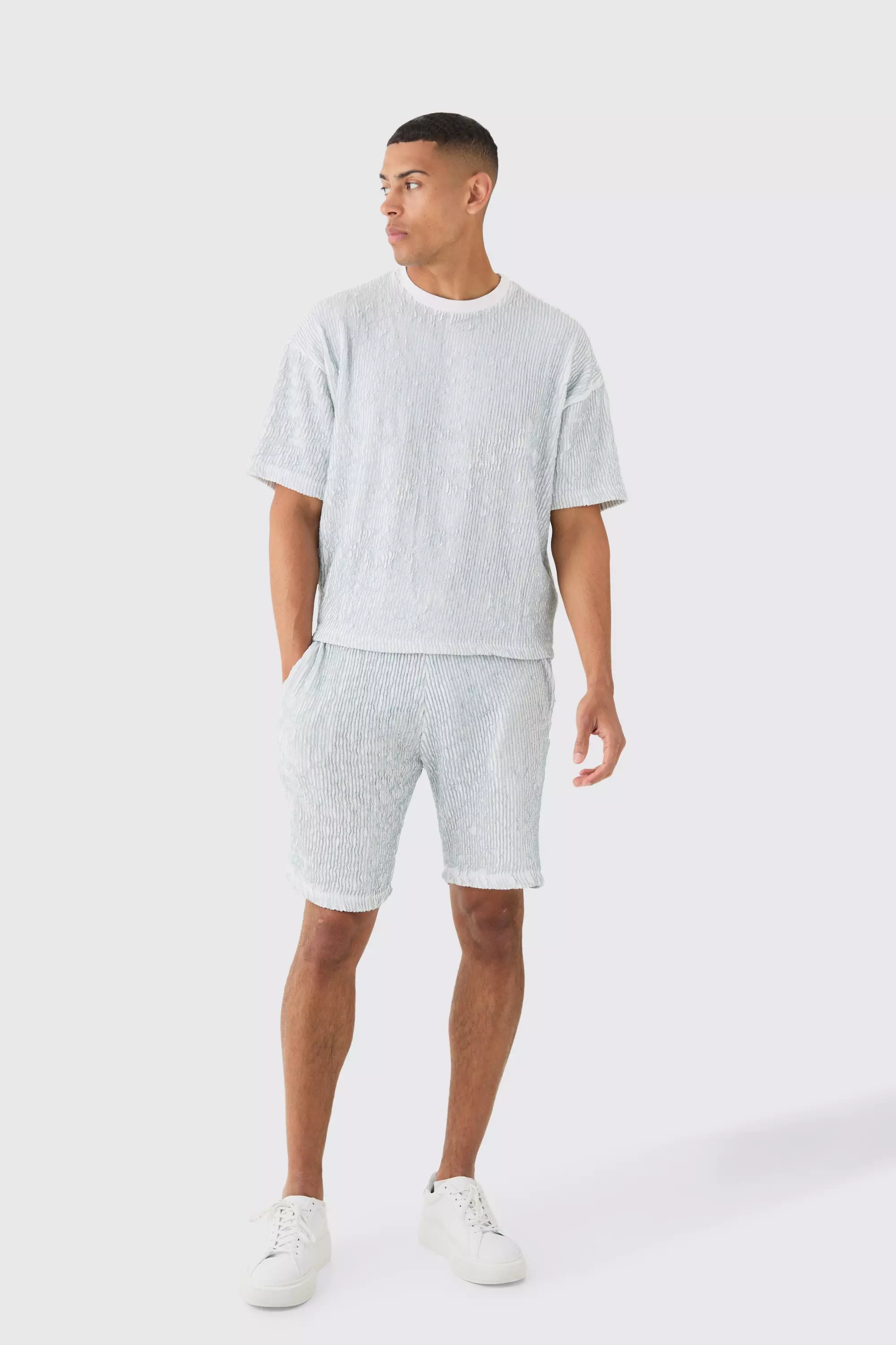 Blue Geplooid Boxy Two Tone T-Shirt En Shorts alternatieve afbeelding