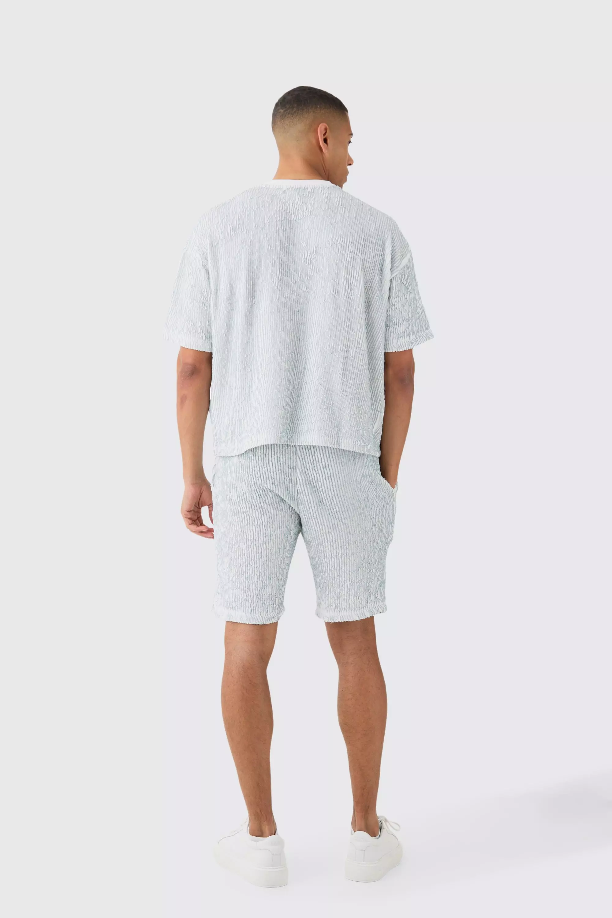 Blue Geplooid Boxy Two Tone T-Shirt En Shorts alternatieve afbeelding