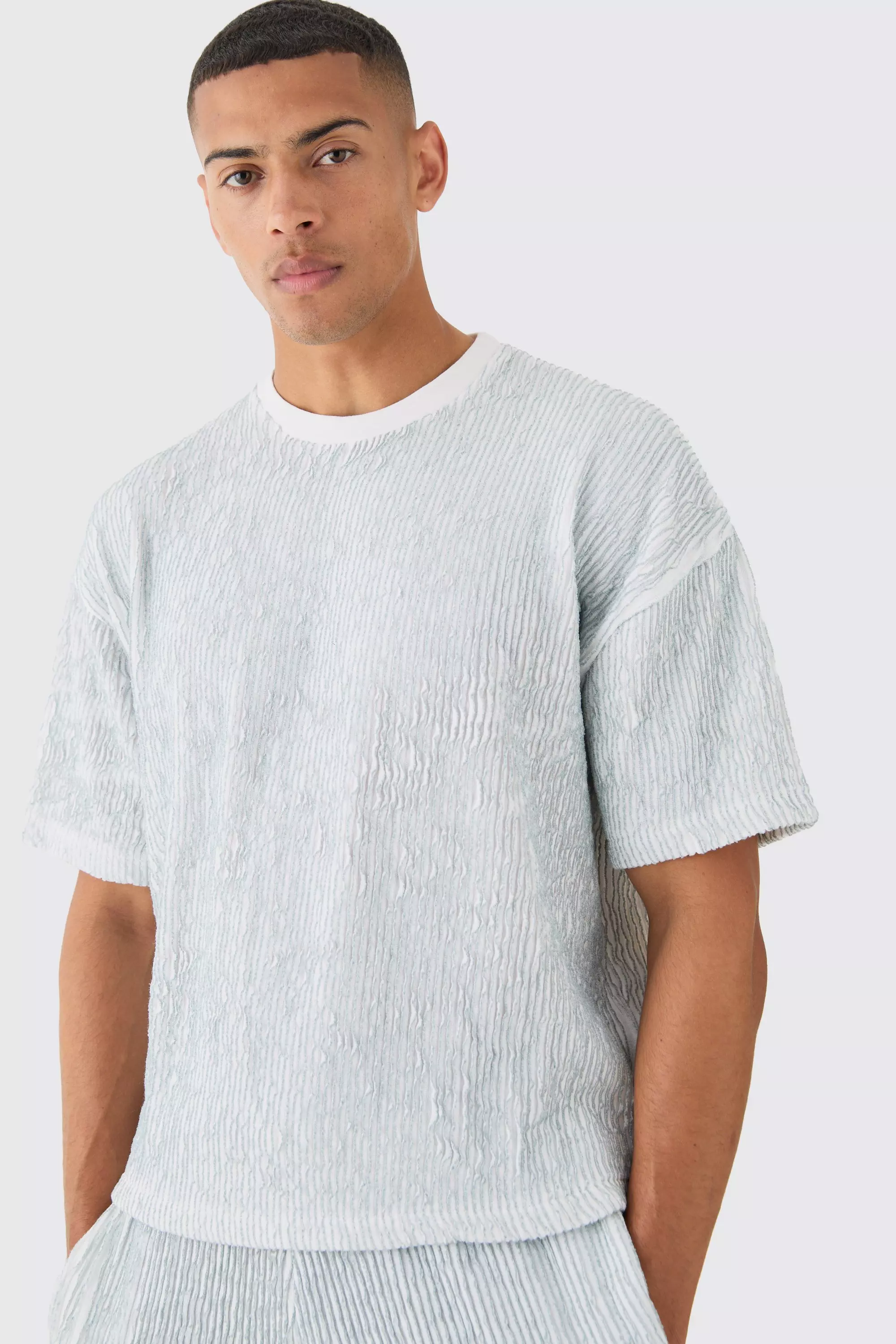 Blue Geplooid Boxy Two Tone T-Shirt En Shorts alternatieve afbeelding