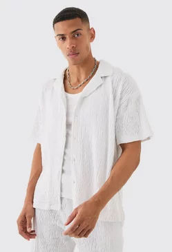 White Boxy Ripple Pleated Shirt