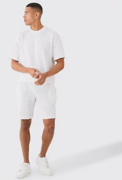White Boxy Ripple Pleated T-shirt And Short