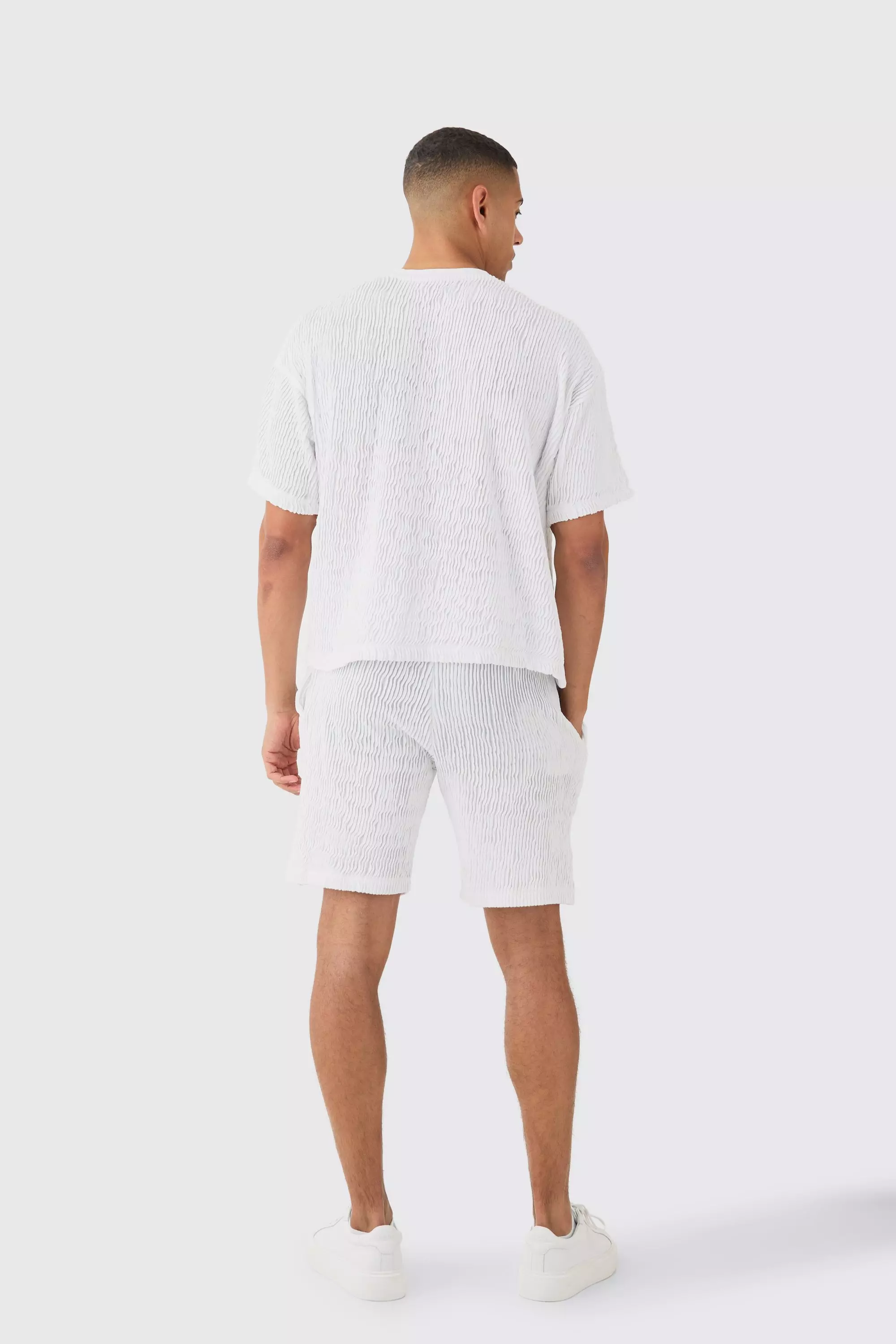White Boxy Ripple Pleated T-shirt And Short alternative image
