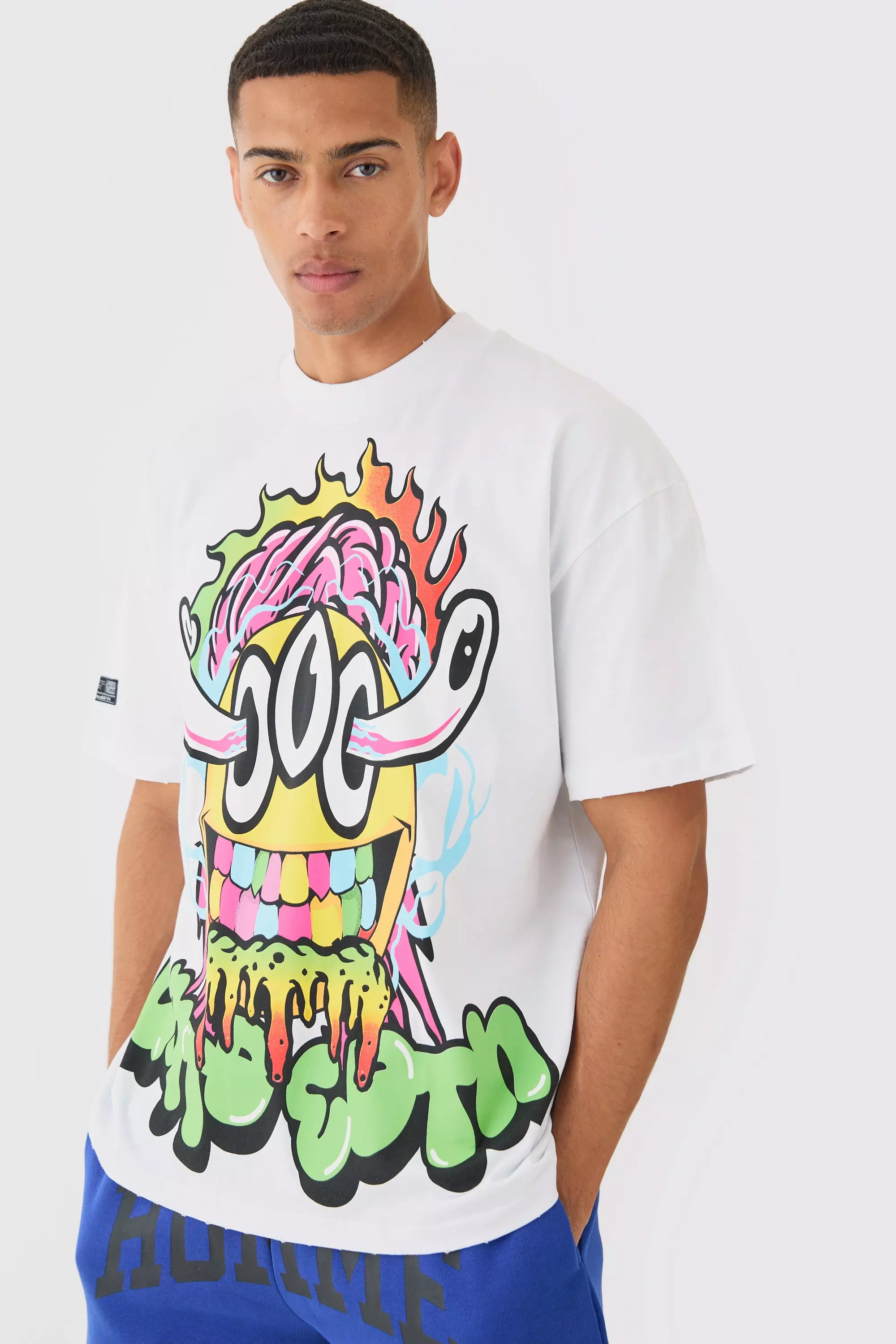 Oversized Nibbled Face Graphic T-shirt White