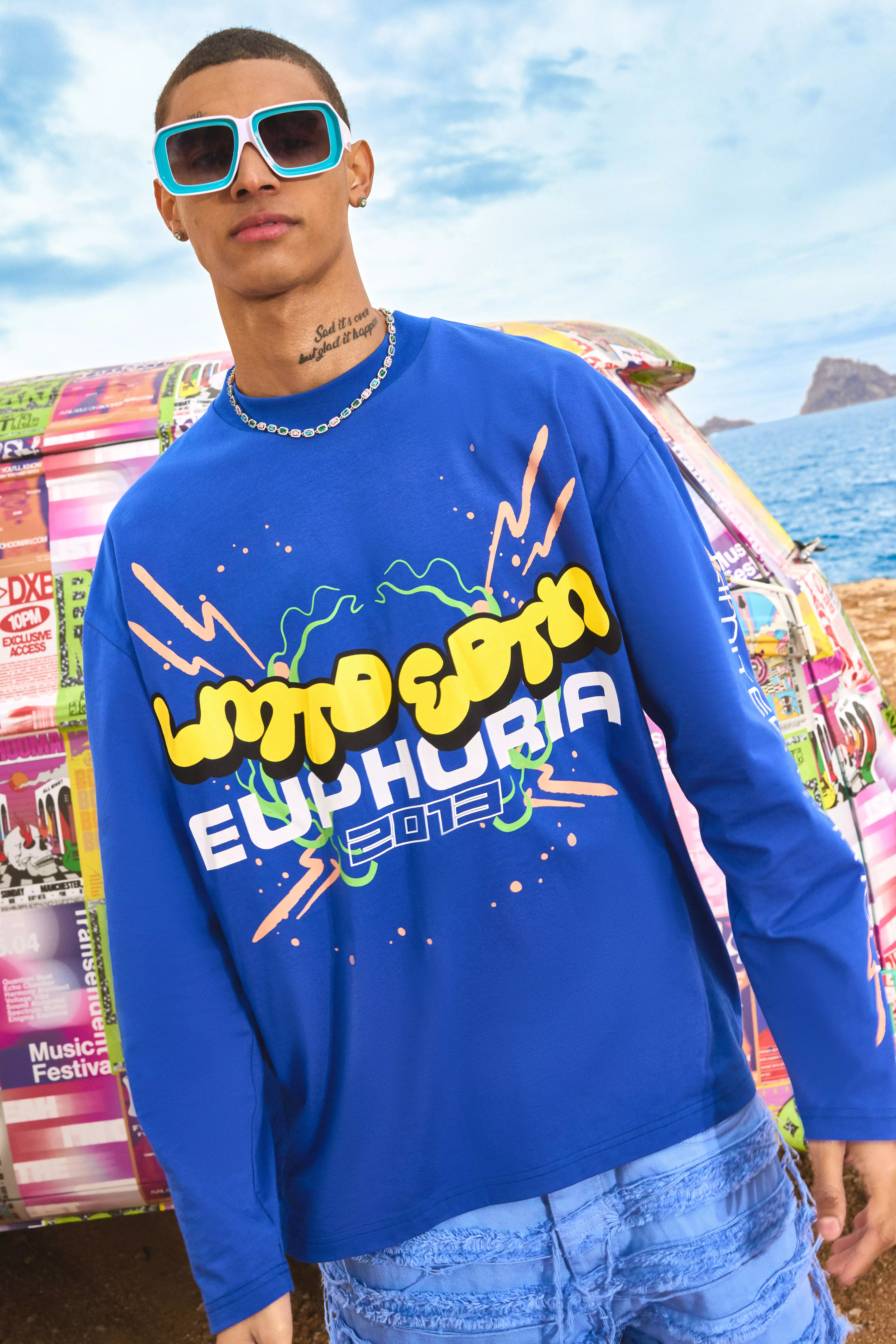 Long Sleeve Euphoria Graphic T-shirt Cobalt