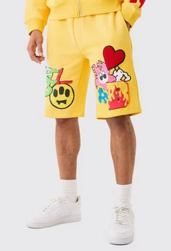 Loose Embroidered Spray Shorts Yellow