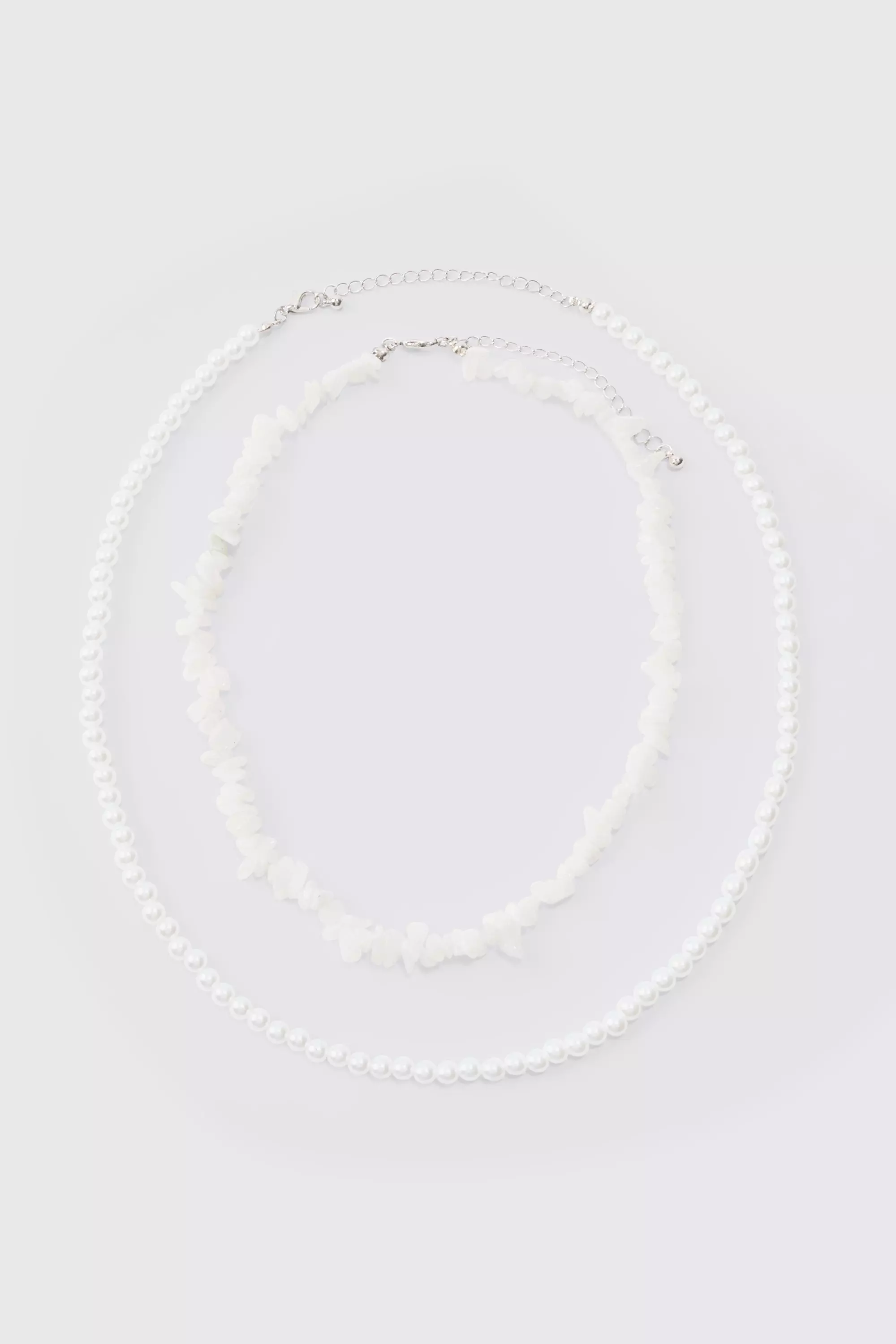 Double Layer Beaded Necklace In White White