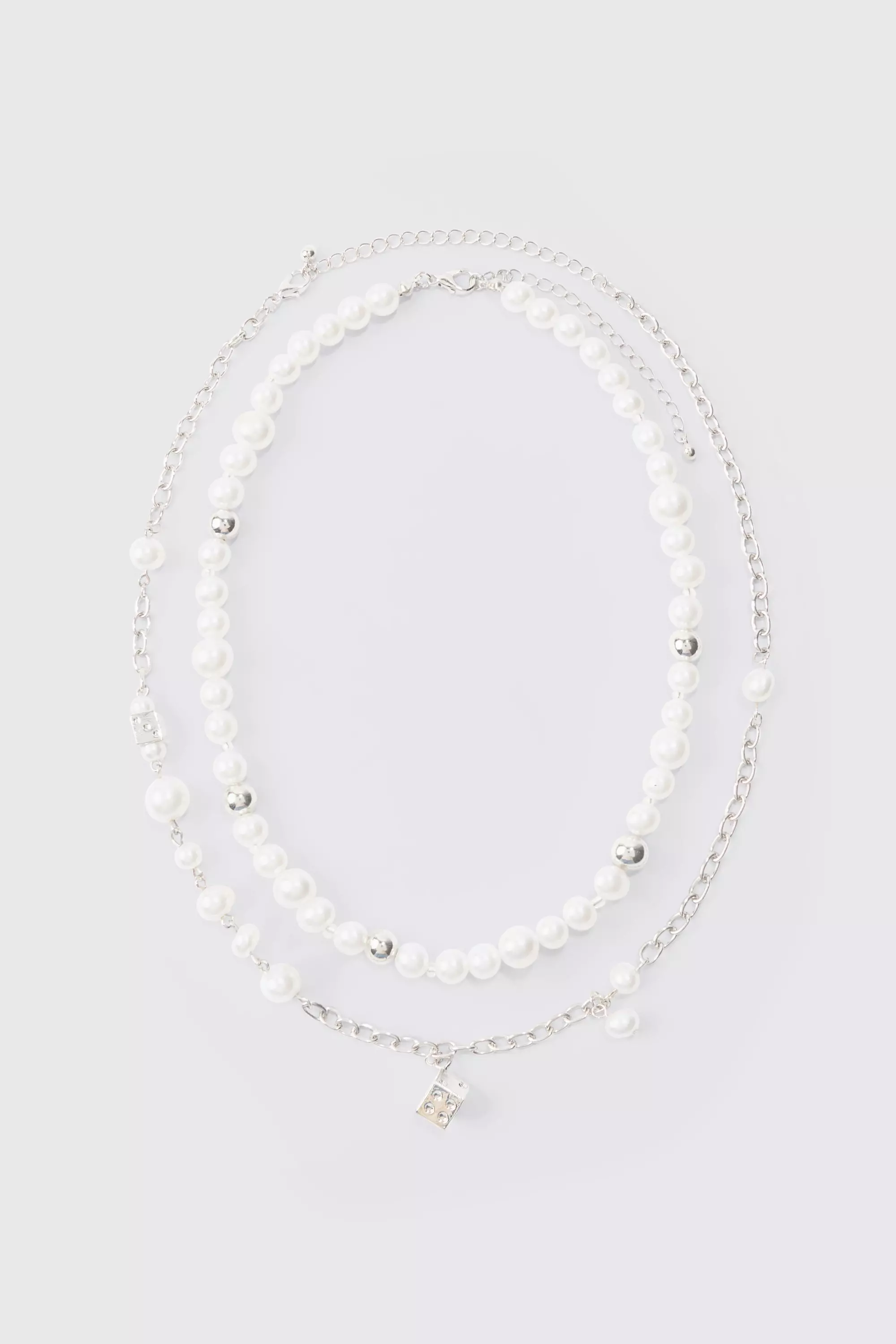 Dice And Parel Double Layer Necklace In White White