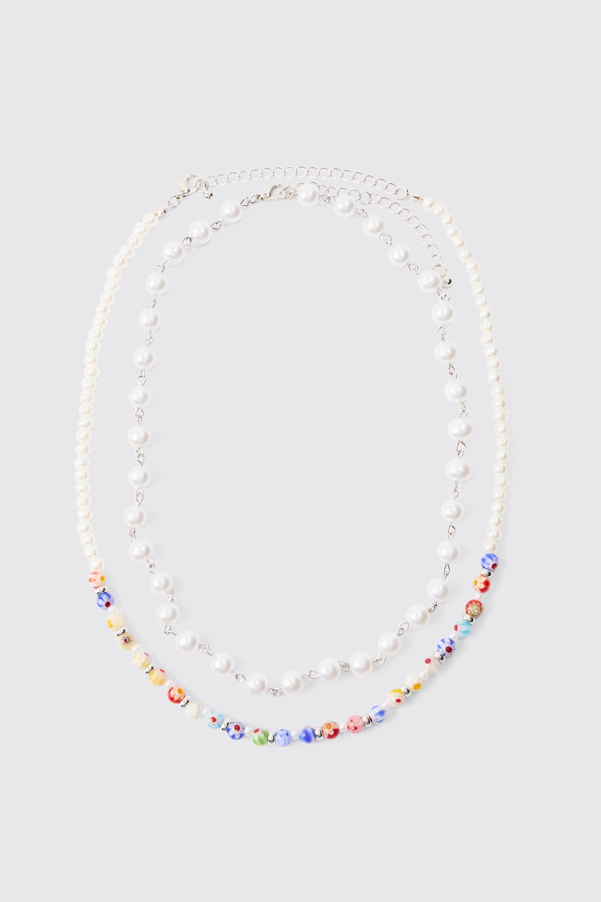 Pearl And Bead Necklace In Multi | boohooMAN UK
