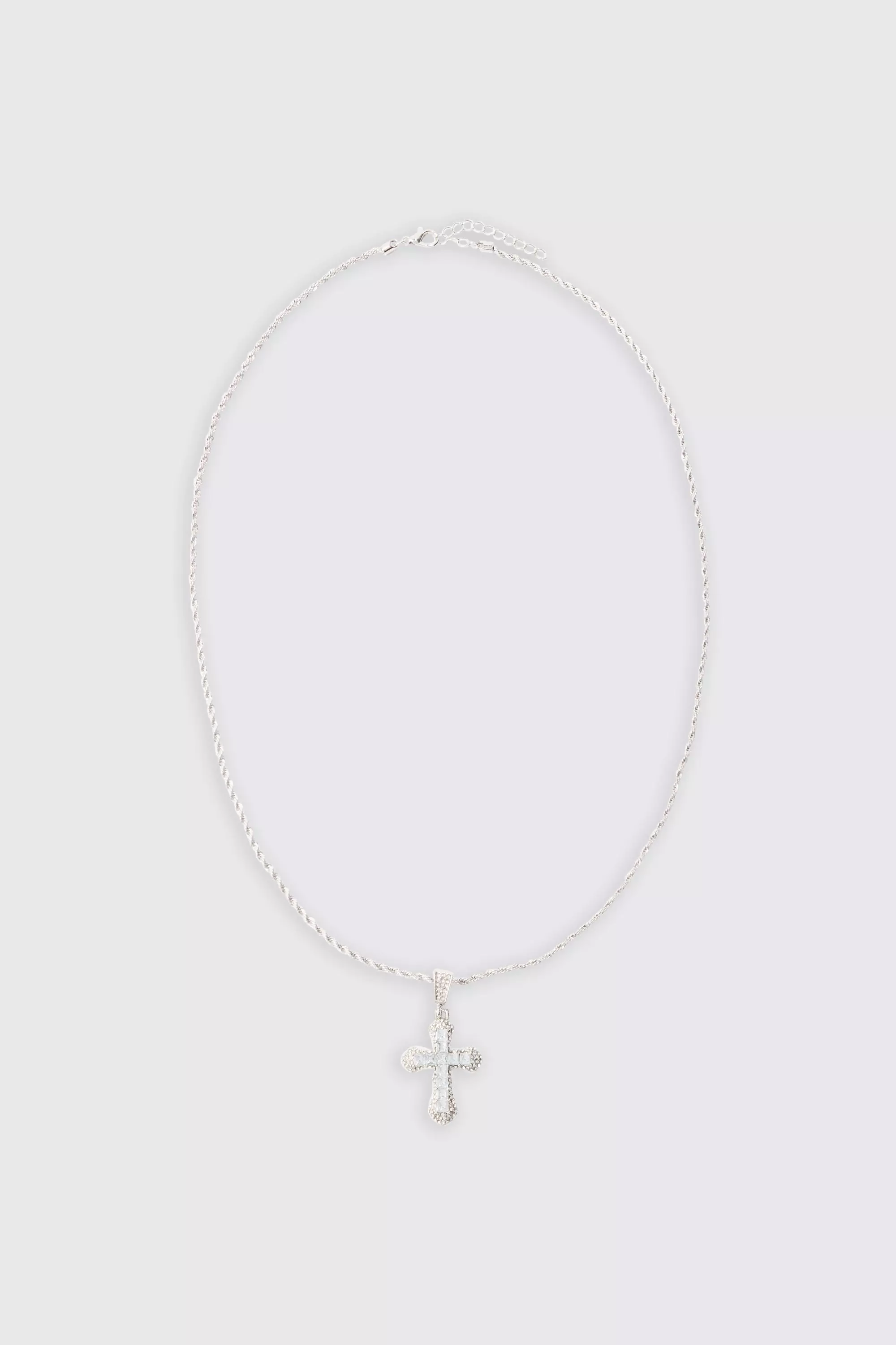 Iced Cross Pendant Necklace In Silver Silver