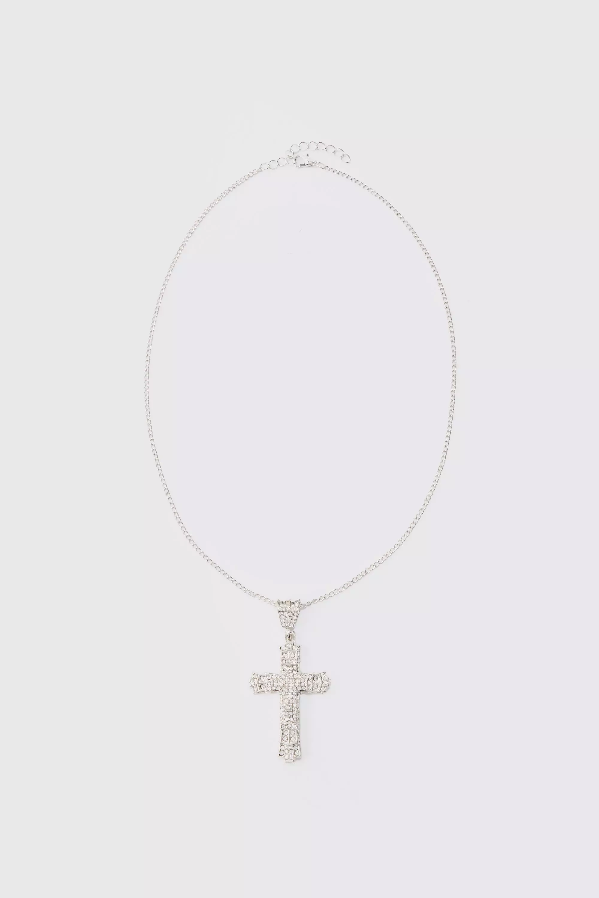 Silver Iced Cross Pendant Necklace In Silver