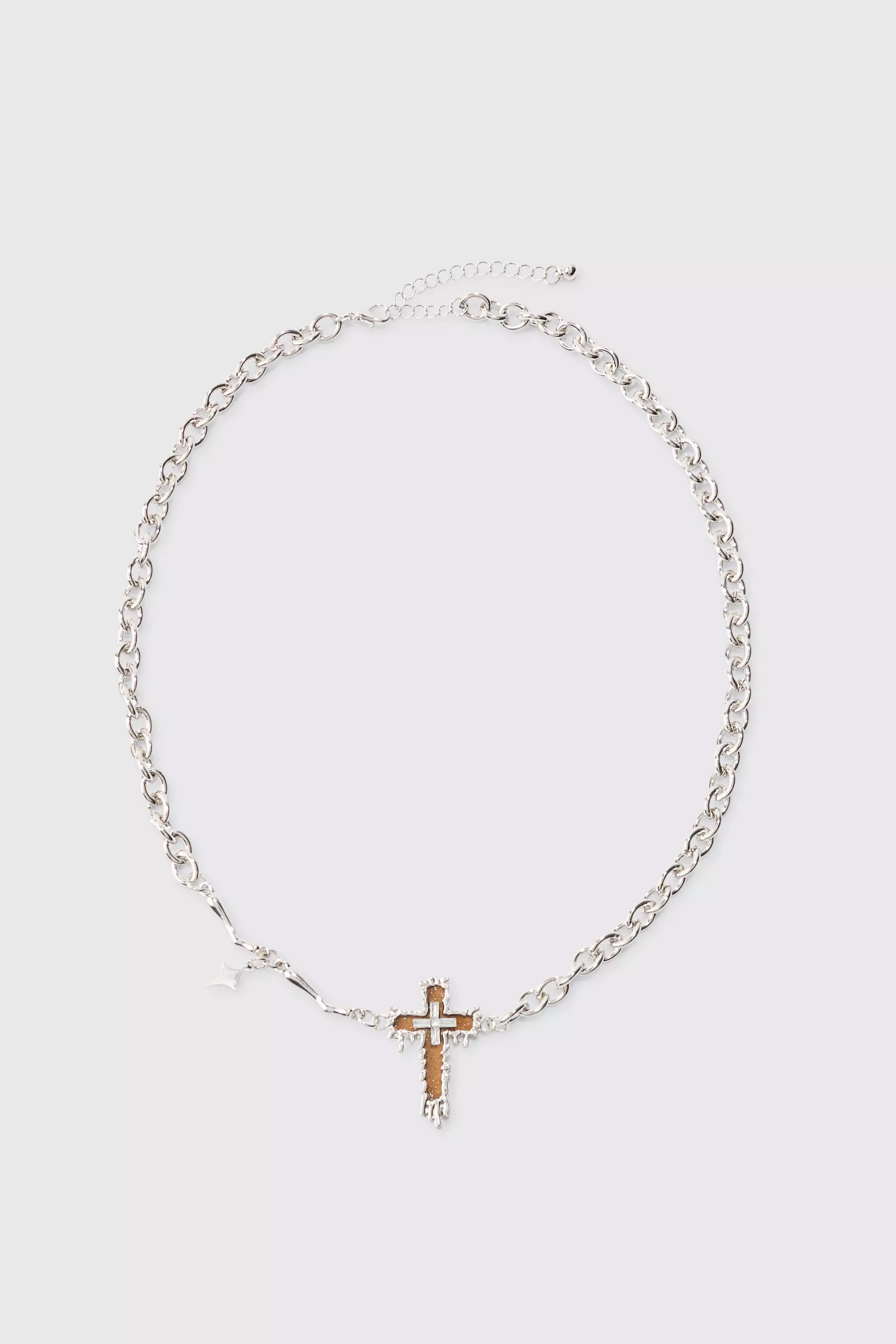 Drip Cross Pendant Necklace In Silver Silver
