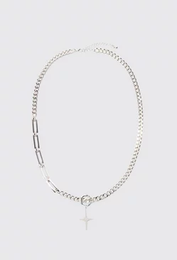 Half Chunky Chain Pendant Necklace In Silver Silver