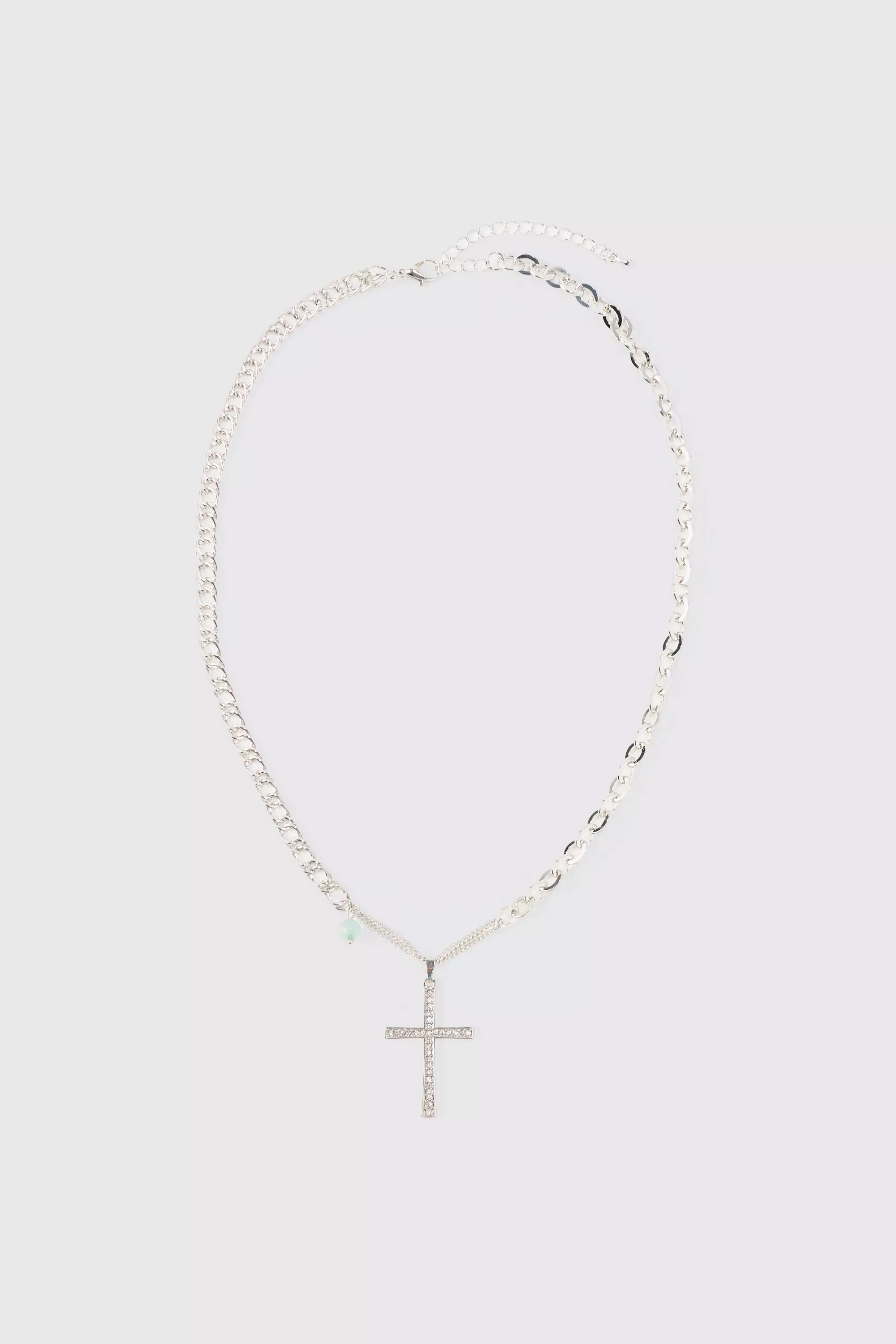 Cross Stone Pendant Necklace In Silver Silver