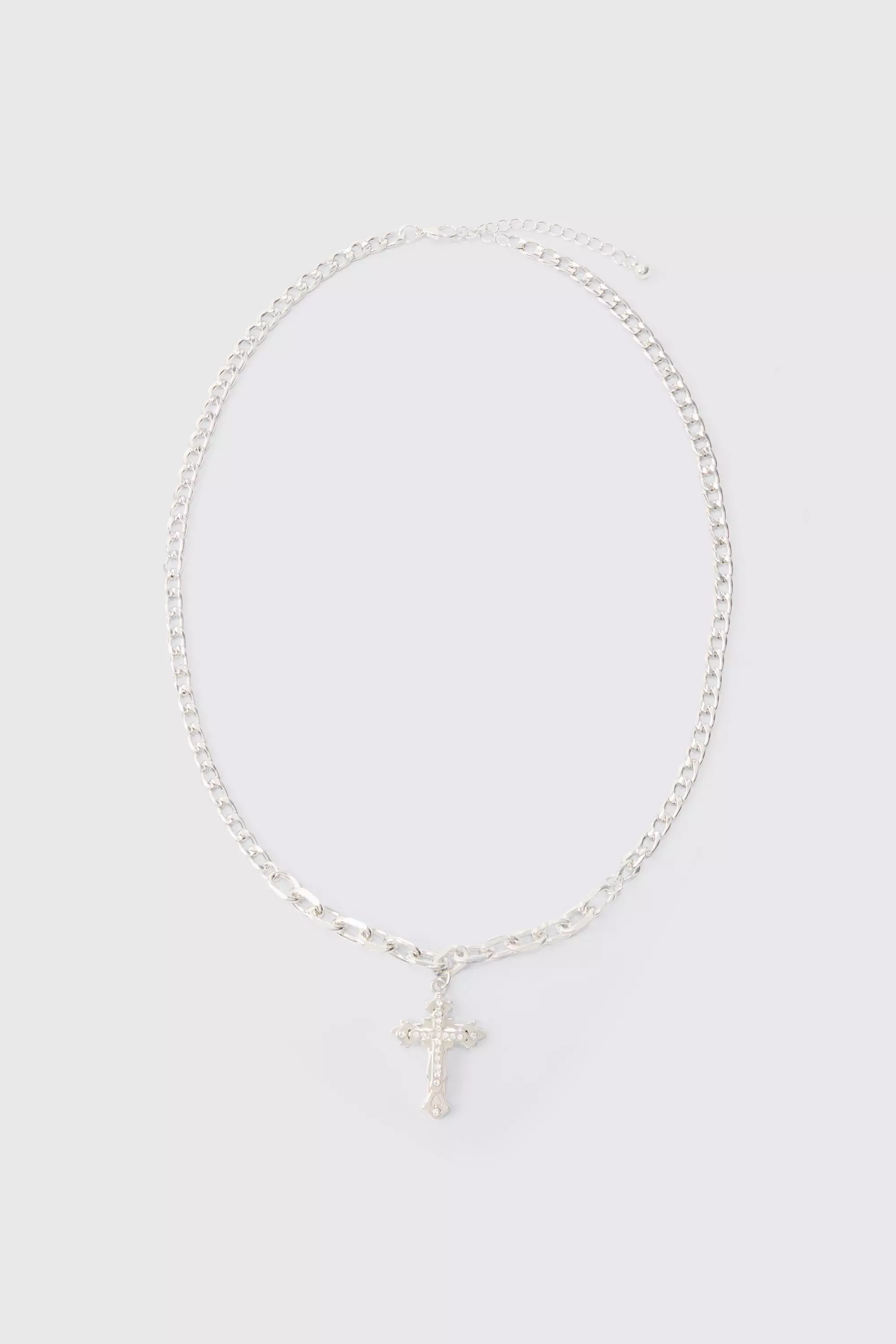 Chain Detail Cross Necklace In Silver alternative image