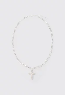 Chain Detail Cross Necklace In Silver Silver